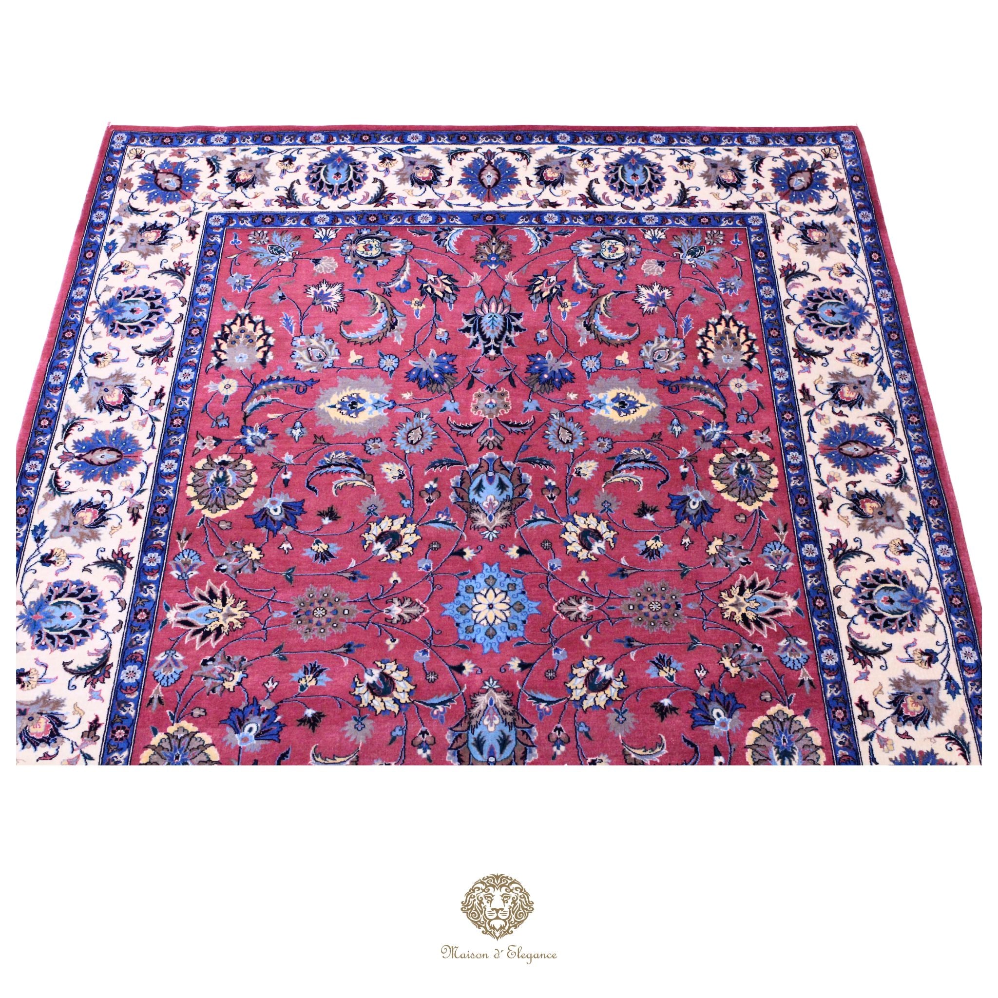 Alfombra persa Kashan | Diseño floral azul marino de lana