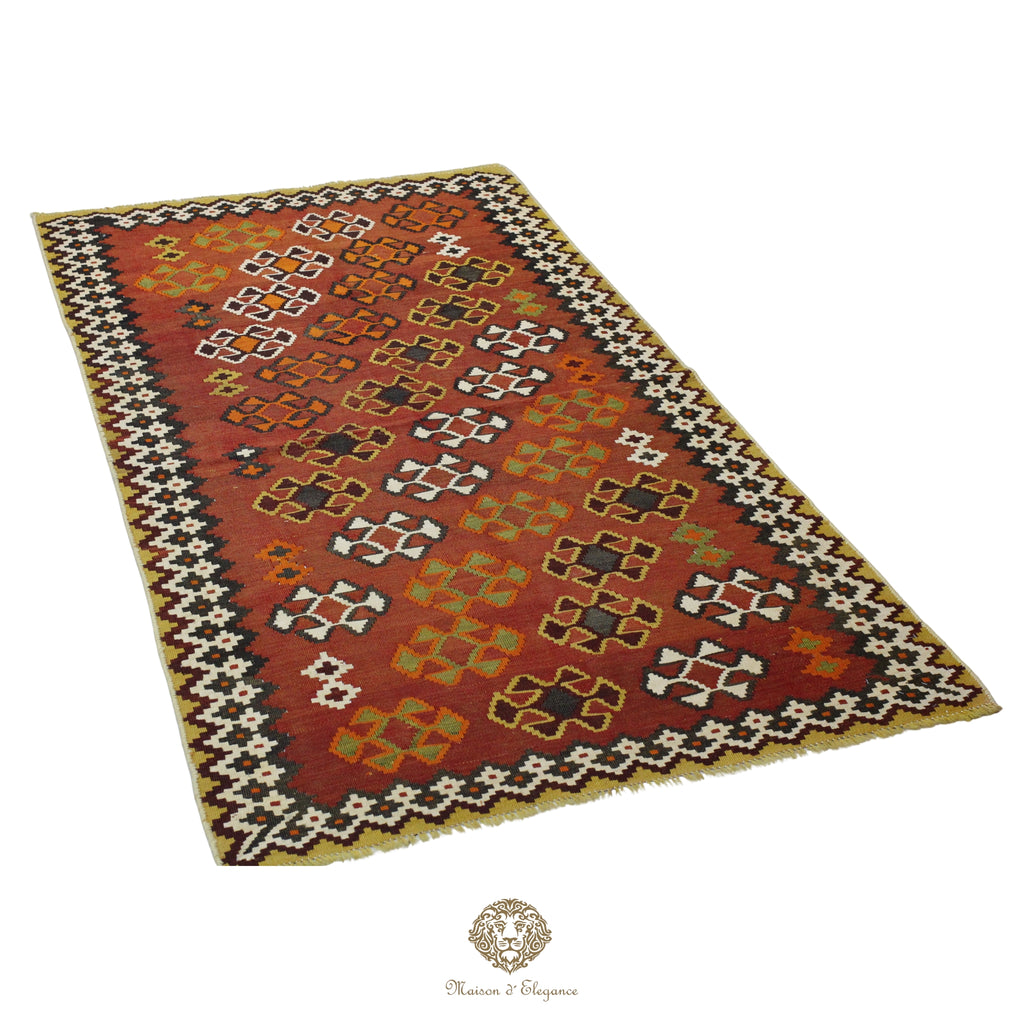 Alfombra Kilim Persa Qashqai Antigua Lana | Diseño Geométrico 116x204 cm