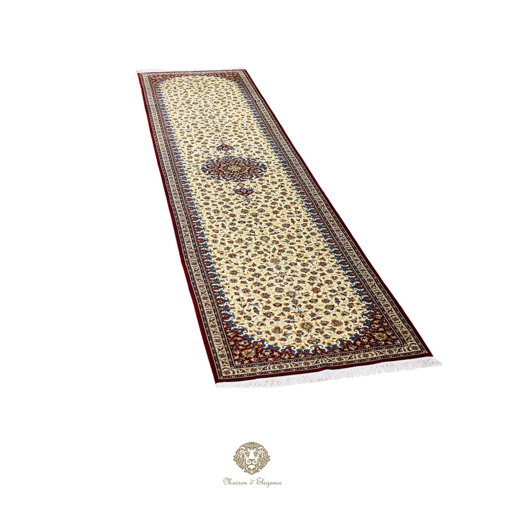 Alfombra persa de seda pura superfina, anudada a mano, teñida con tintes naturales, | obra maestra, firmada, 71 x 312 cm