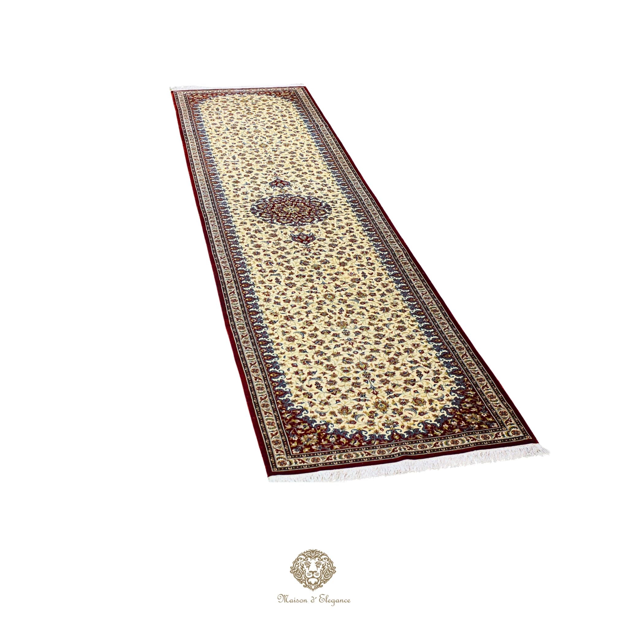 Alfombra persa de seda pura superfina, anudada a mano, teñida con tintes naturales, | obra maestra, firmada, 71 x 312 cm