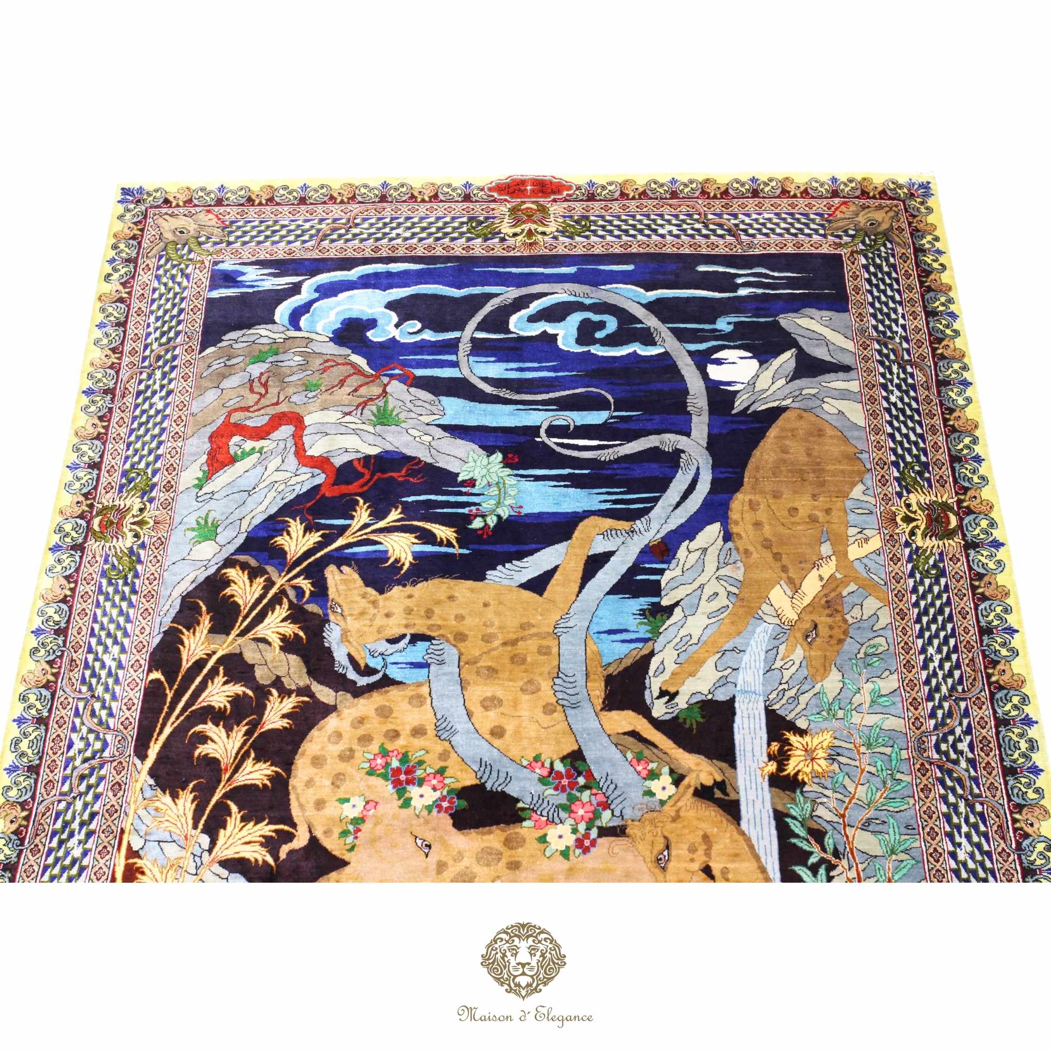 Alfombra persa exclusiva de seda pura, anudada a mano, teñida de forma natural, obra maestra de alta gama, firmada, 99x157 cm
