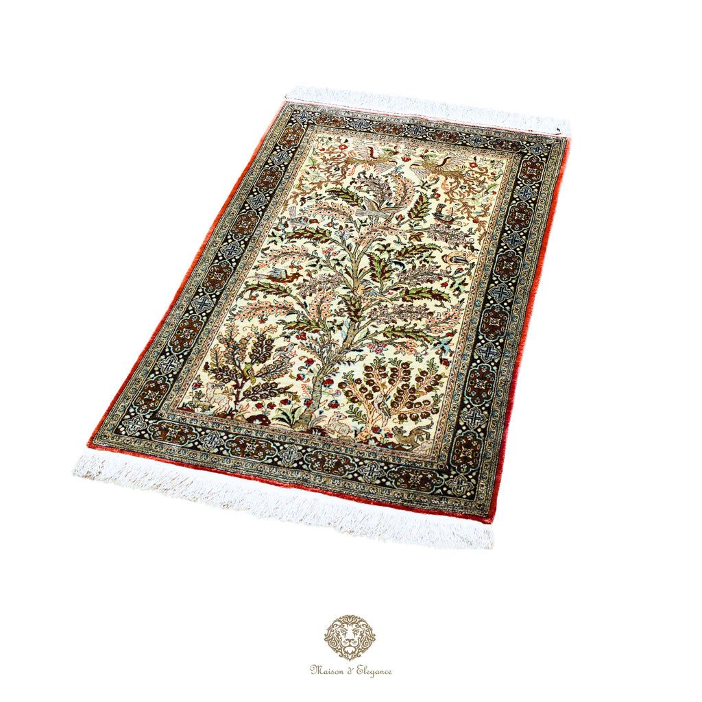 Alfombra persa exclusiva de seda pura, anudada a mano, teñida de forma natural, obra maestra de alta gama, firmada, 78 x 141 cm