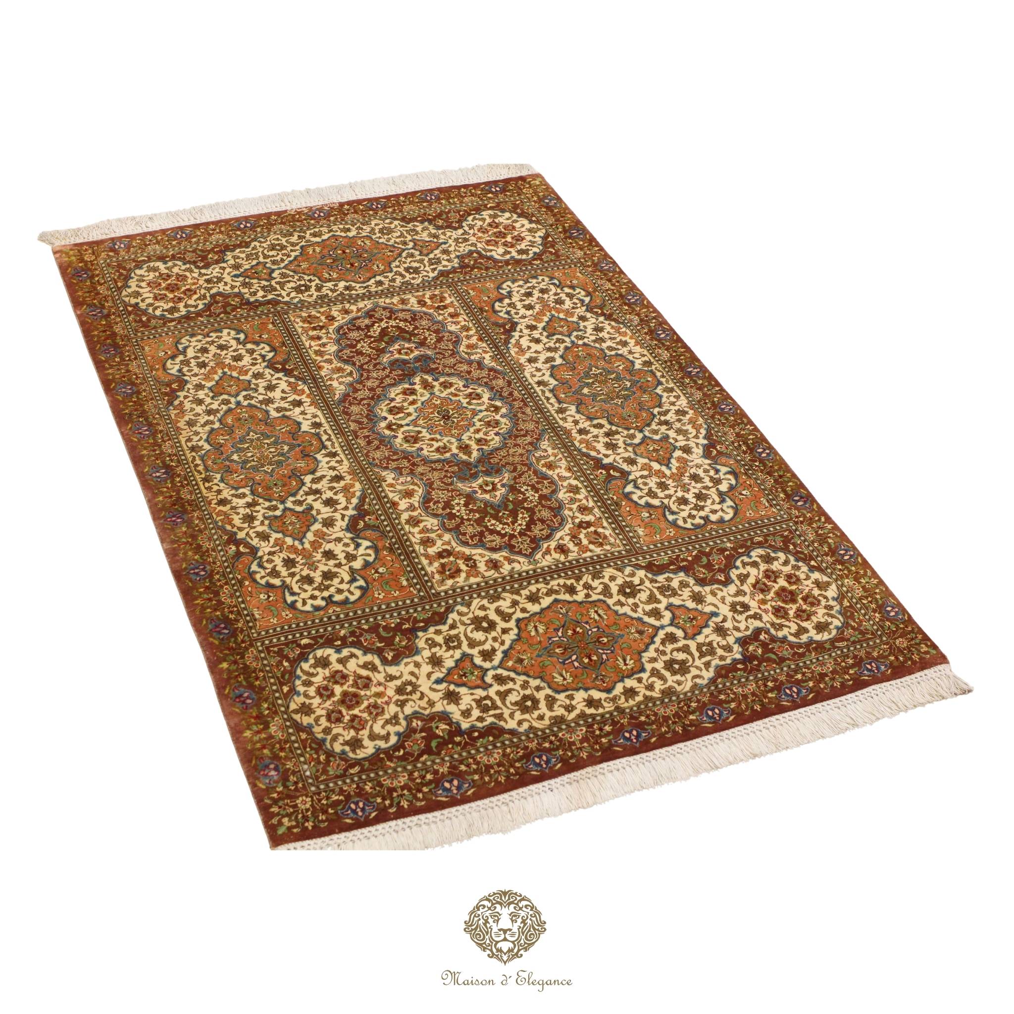 High-End Pure Silk Persian Rug - Hand-Knotted Natural Dyed Masterpiece with Signature