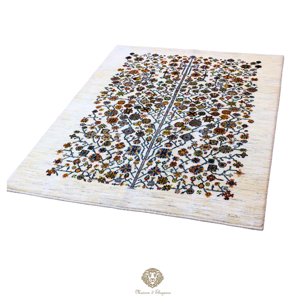 Alfombra persa Trible Fine Kashkuli con tintes naturales | Loribaft de lana hecha a mano 147 x 200 cm