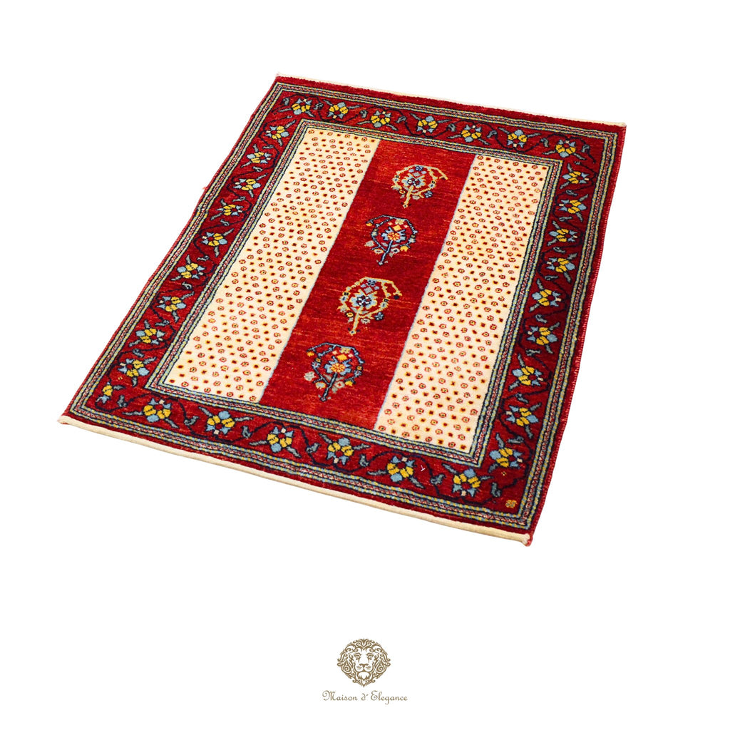 Alfombra persa Kashkuli colorida naturale | Gabbeh de lana hecha a mano 84 x 101 cm