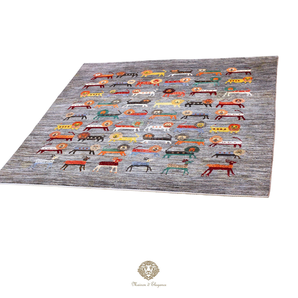 Alfombra persa Kashkuli colorido tribal naturale color | Gabbeh de lana hecha a mano 192 x 193 cm