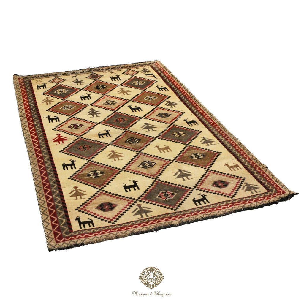 Decorative rug with geometric pattern on a white background
