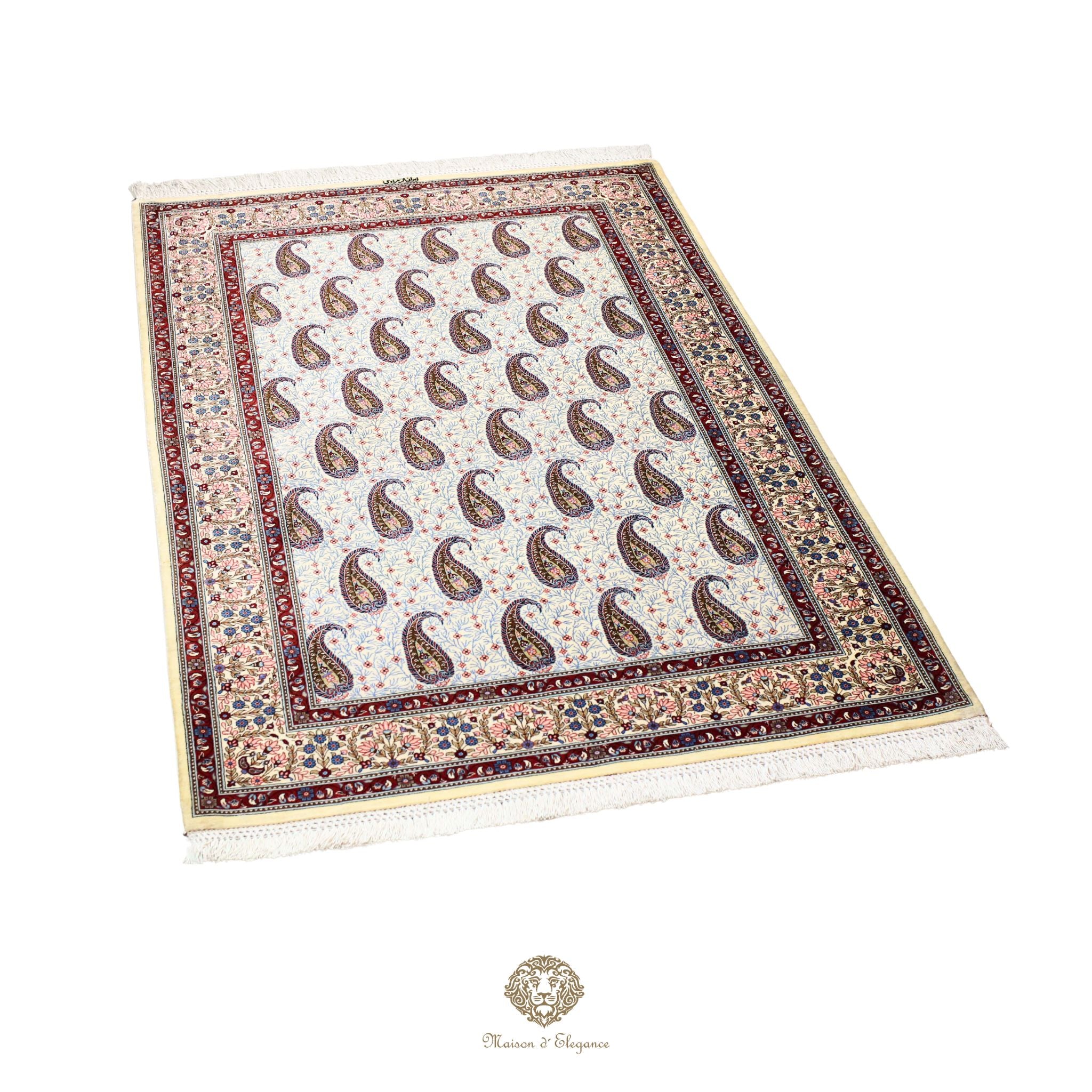 Alfombra persa de seda pura, anudada a mano, teñida con tintes naturales, | obra maestra con diseño floral integral, firmada, 101 x 156 cm
