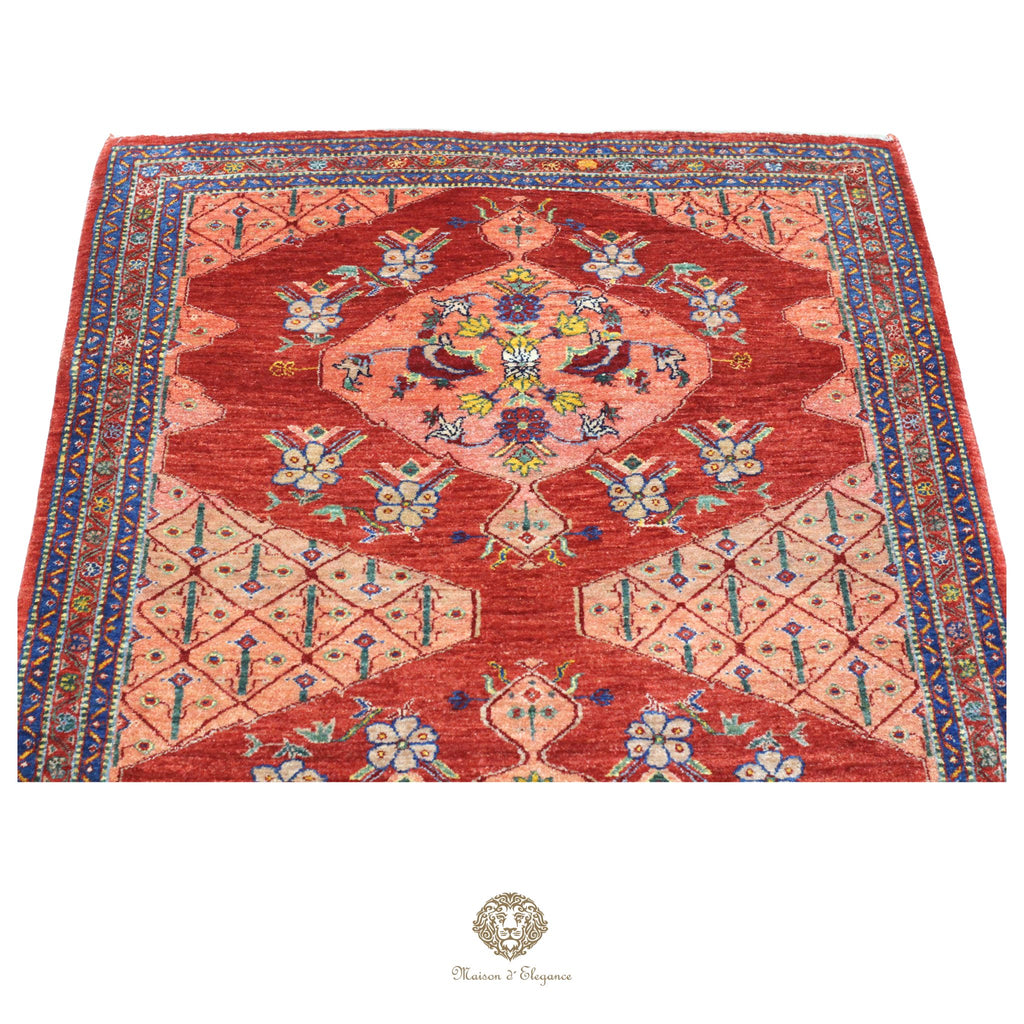Alfombra persa Trible Fine Kashkuli con tintes naturales | Loribaft de lana hecha a mano 109 x 149 cm