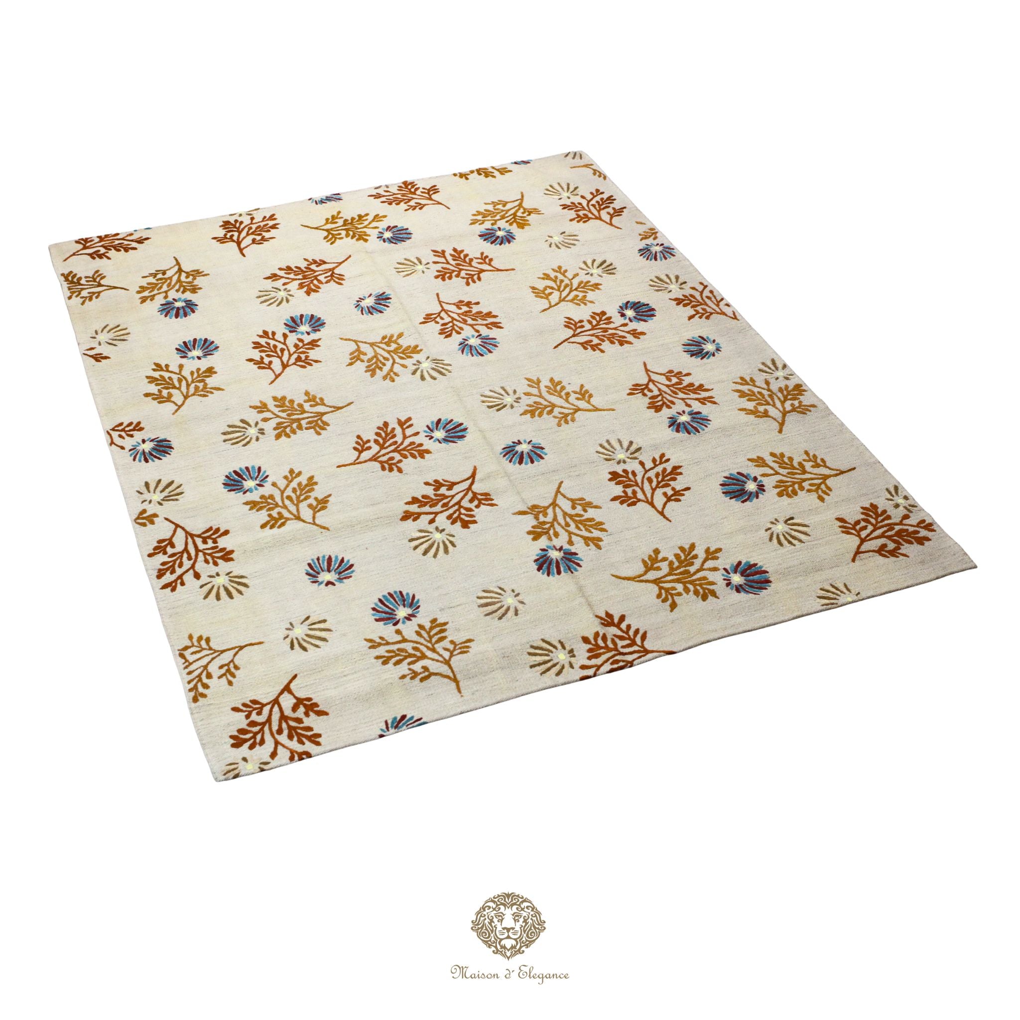 Kilim única moderna Tejido a Mano | Alfombra Plana de Lana y Seda con Tintes Naturales 160x206 cm