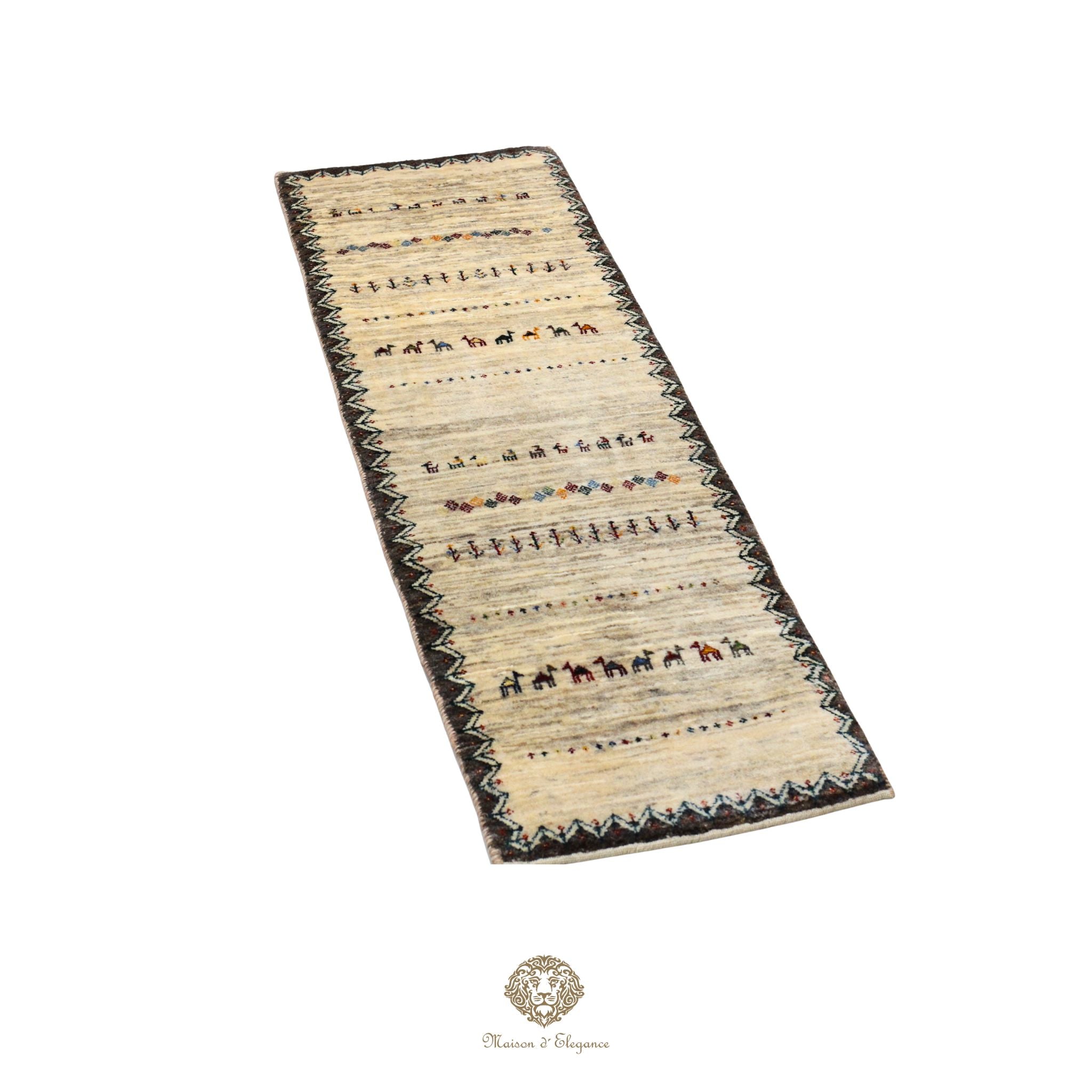Loribaft Alfombra de pasillo persa blanca nómada artesanal | Lana Artesanal 41x150 cm