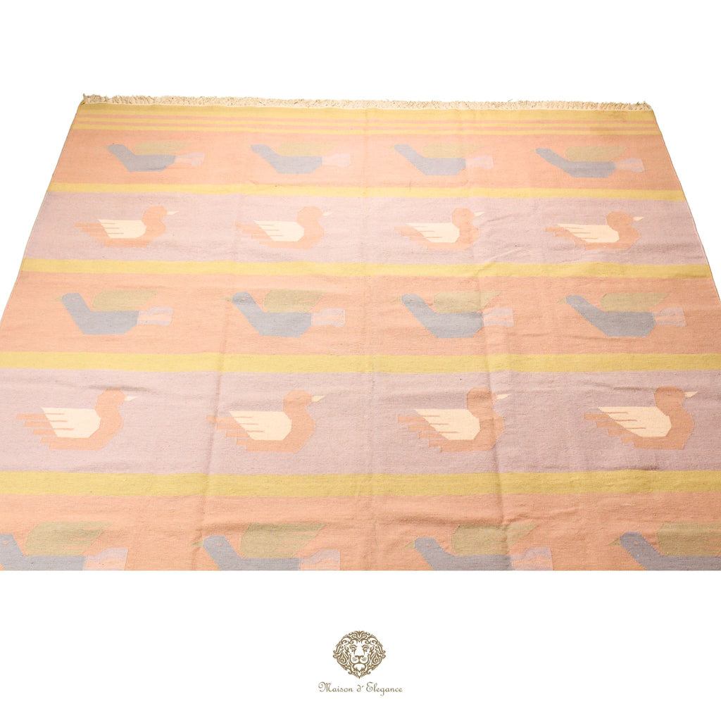 Alfombra Kilim Tejido Plano Lana Natural | Diseño Floral 273x380 cm