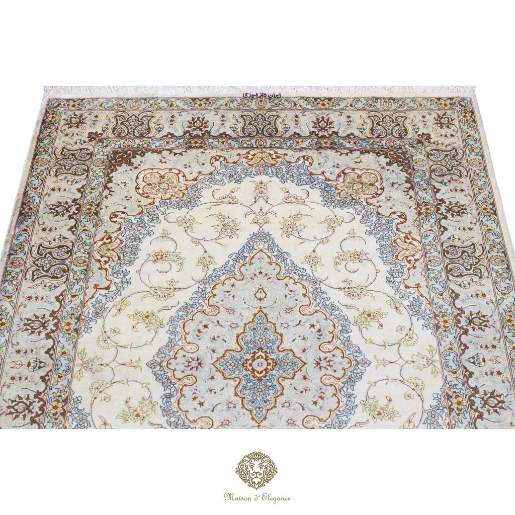 Alfombra persa exclusiva de seda pura, anudada a mano, teñida de forma natural, obra maestra de alta gama, firmada, 101 x 152 cm