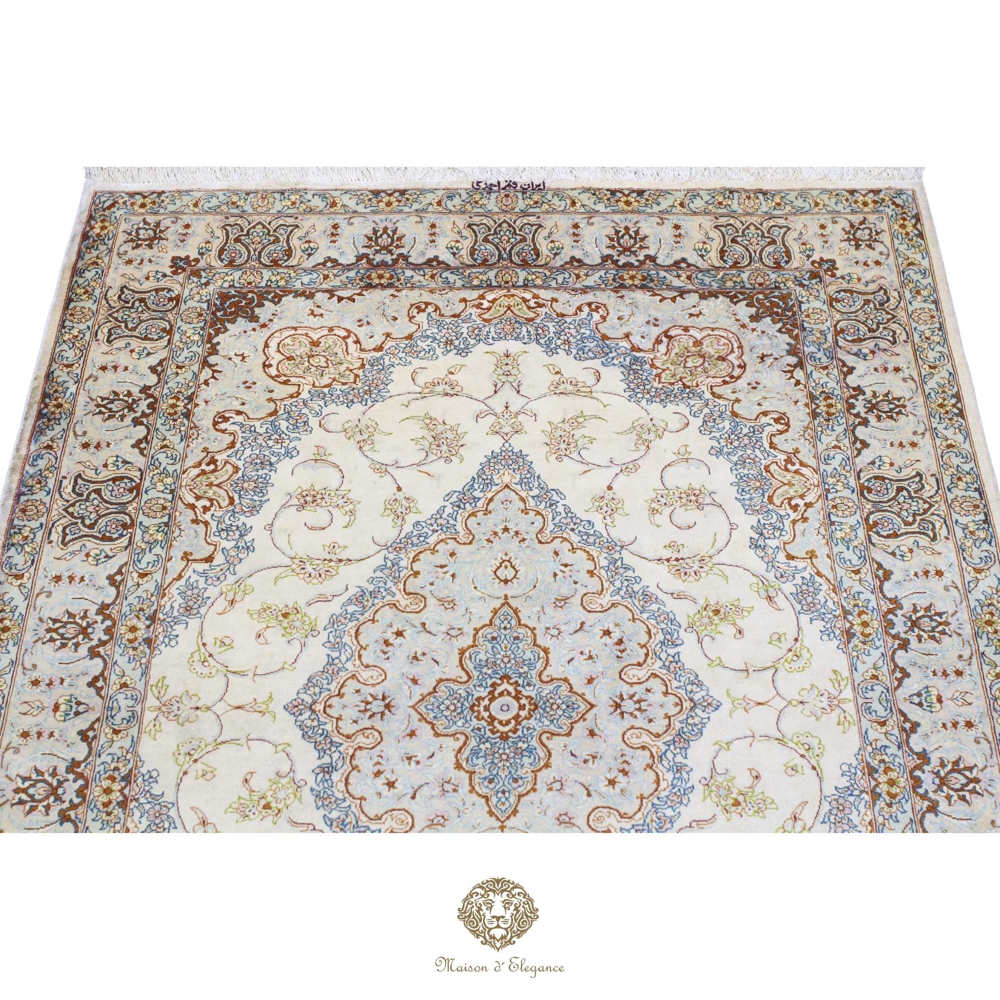 Alfombra persa exclusiva de seda pura, anudada a mano, teñida de forma natural, obra maestra de alta gama, firmada, 101 x 152 cm