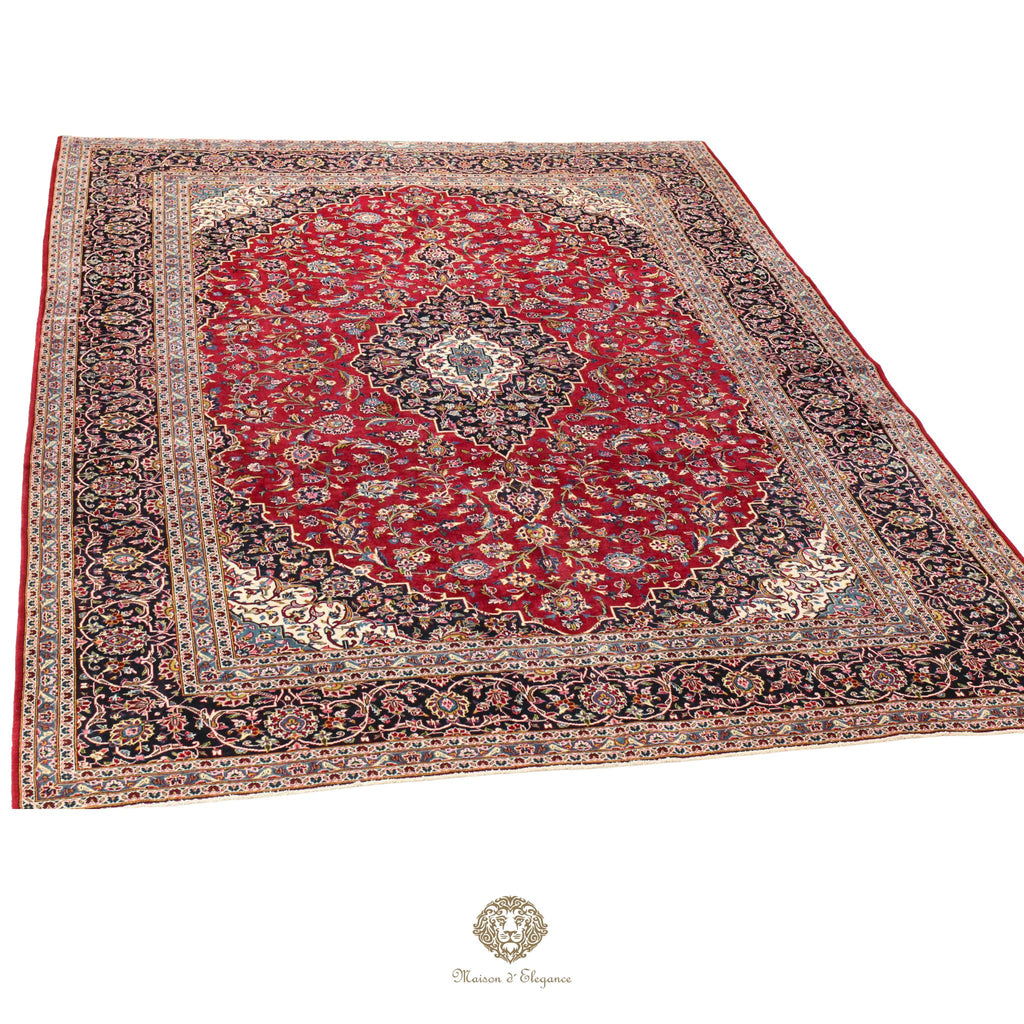Impresionante alfombra clásica persa Kashan con diseño de medallón | Colores naturales vibrantes 300 x 395 cm