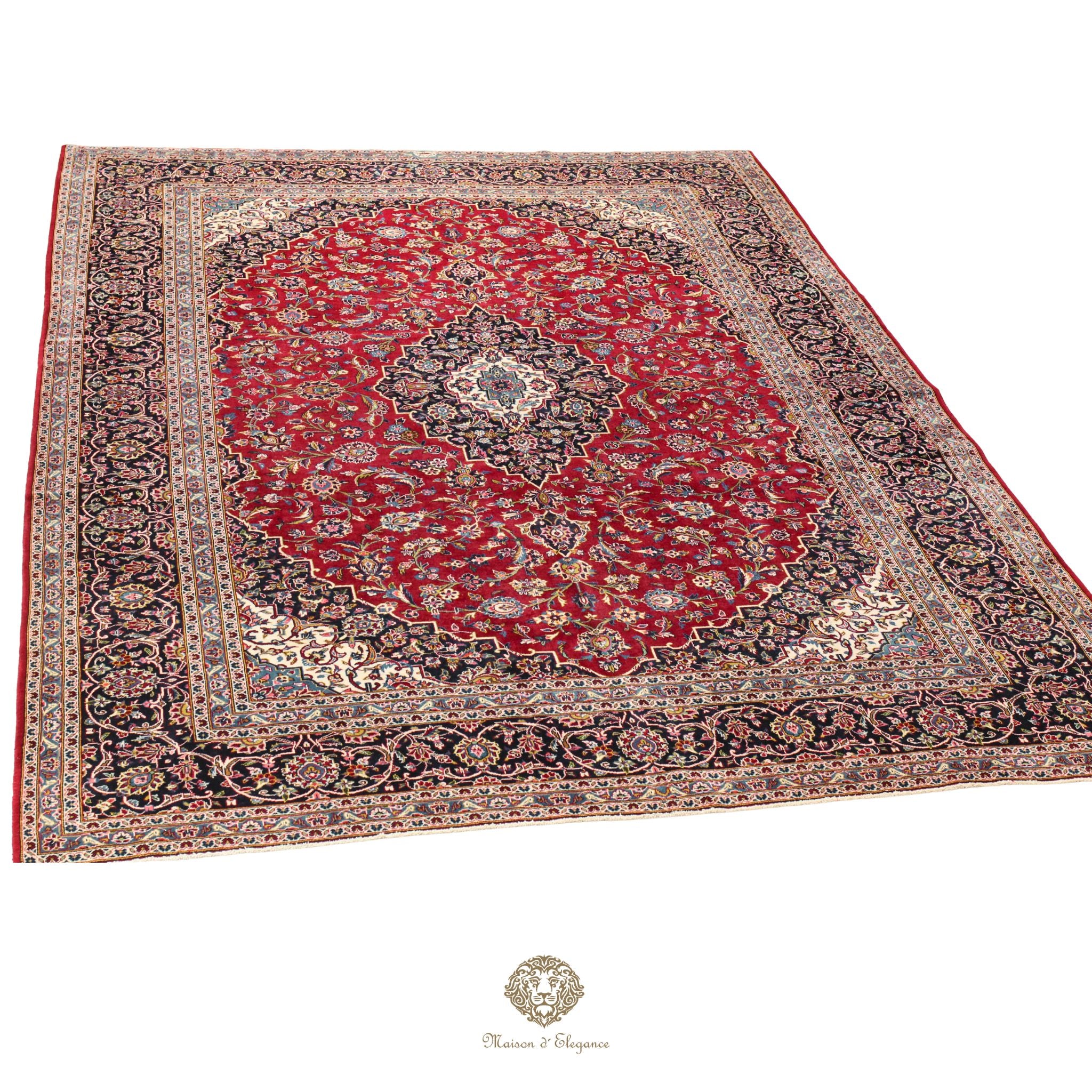 Impresionante alfombra clásica persa Kashan con diseño de medallón | Colores naturales vibrantes 300 x 395 cm