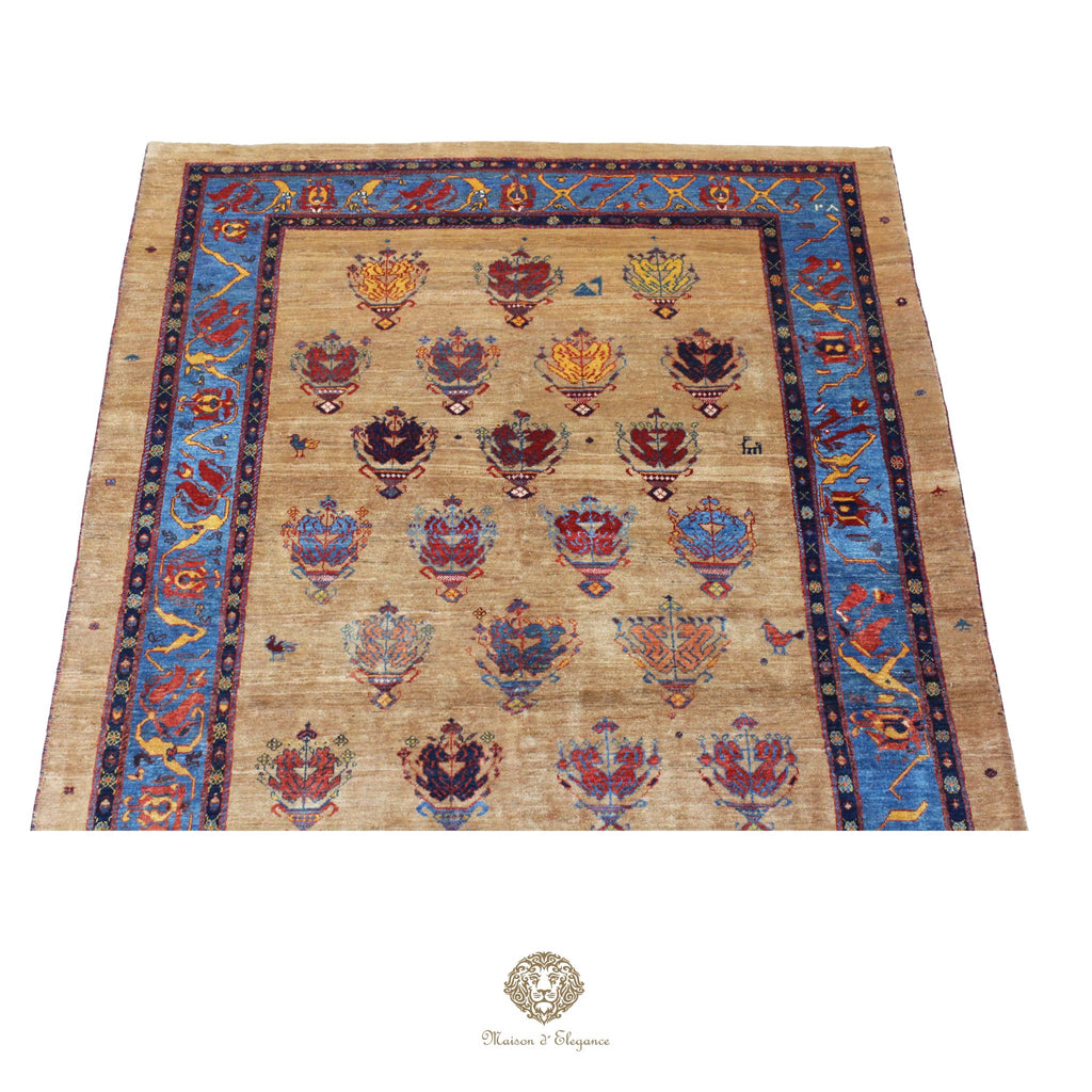 Alfombra persa Trible Fine Kashkuli con tintes naturales | Loribaft de lana hecha a mano 153 x 270 cm