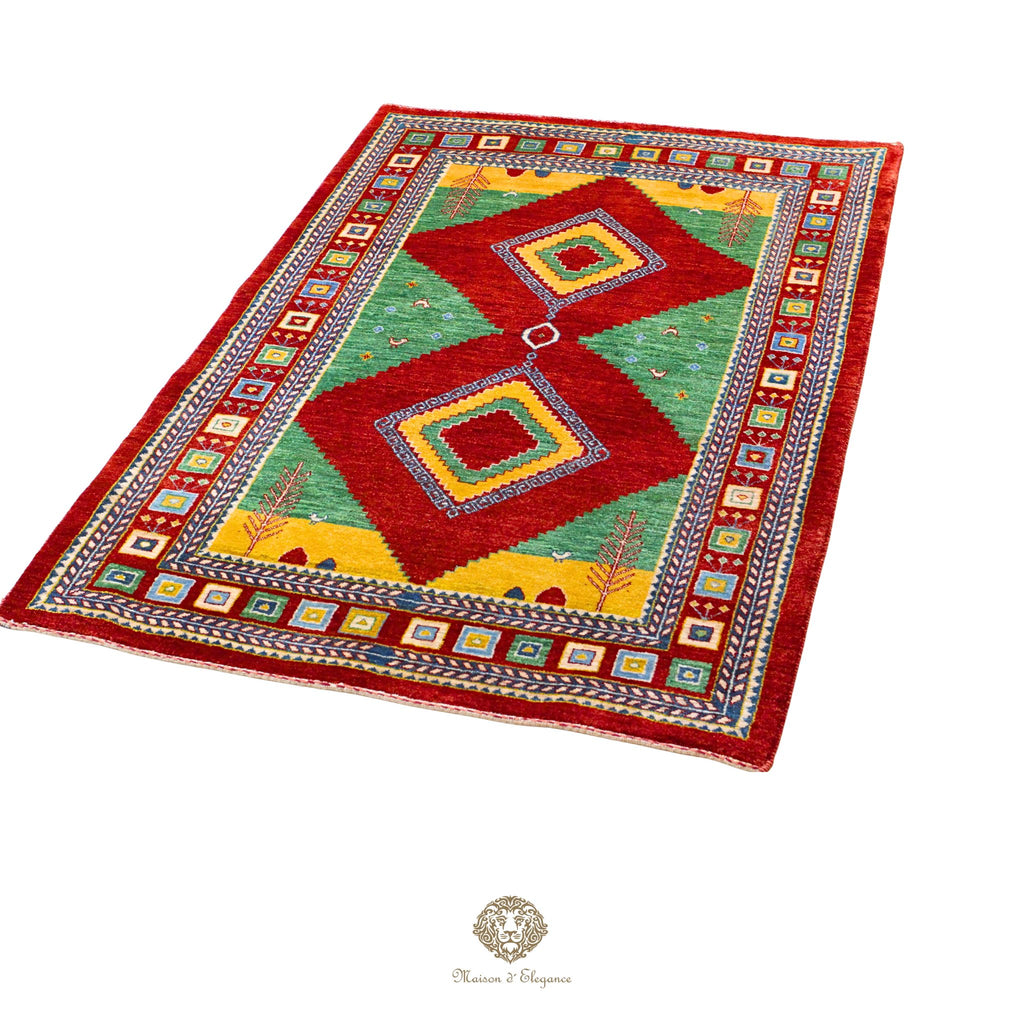 Alfombra persa Kashkuli colorida naturale | Gabbeh de lana hecha a mano 124 x 183 cm