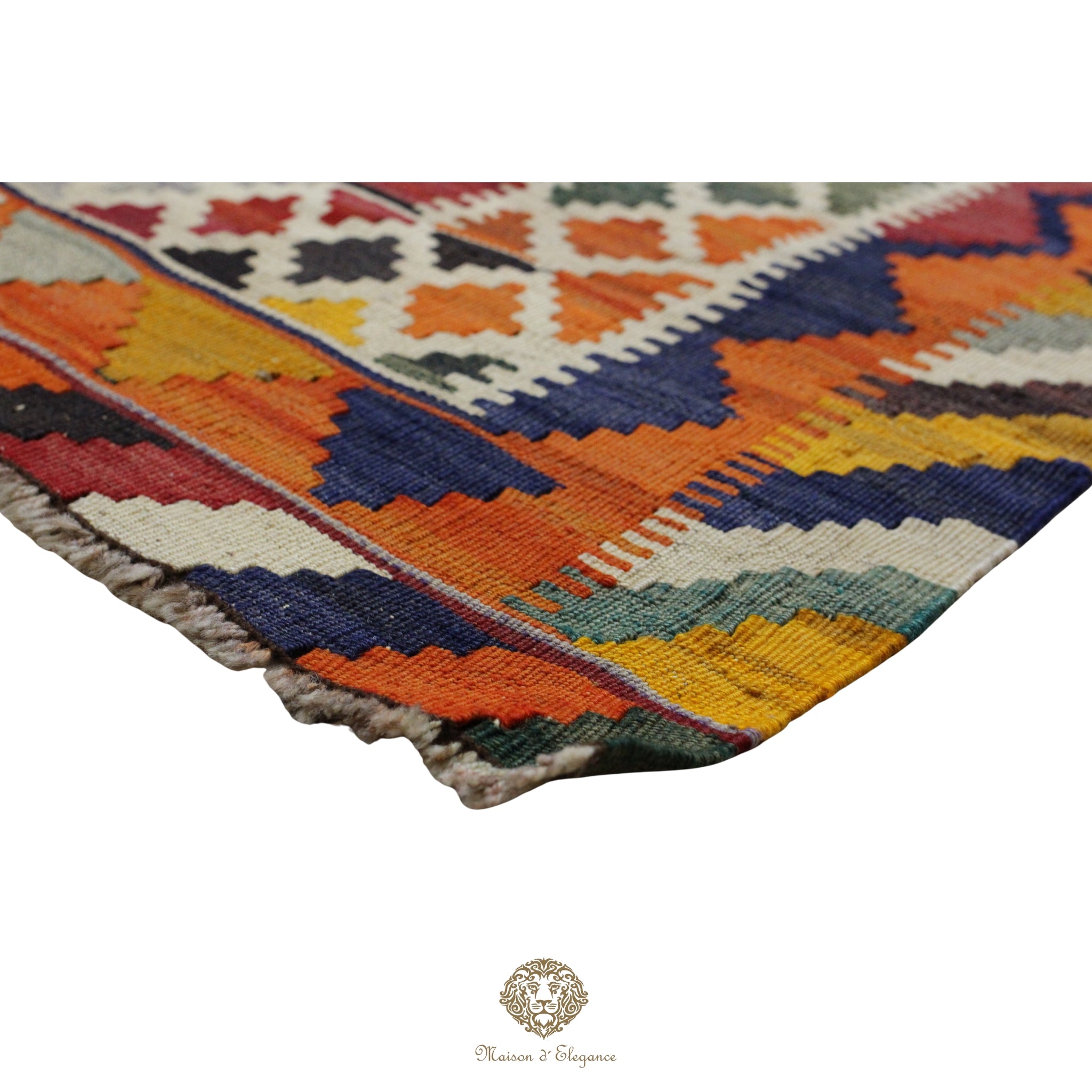 Alfombra Kilim Persa Qashqai Antigua Lana Natural Diseño Geométrico 159x225 cm