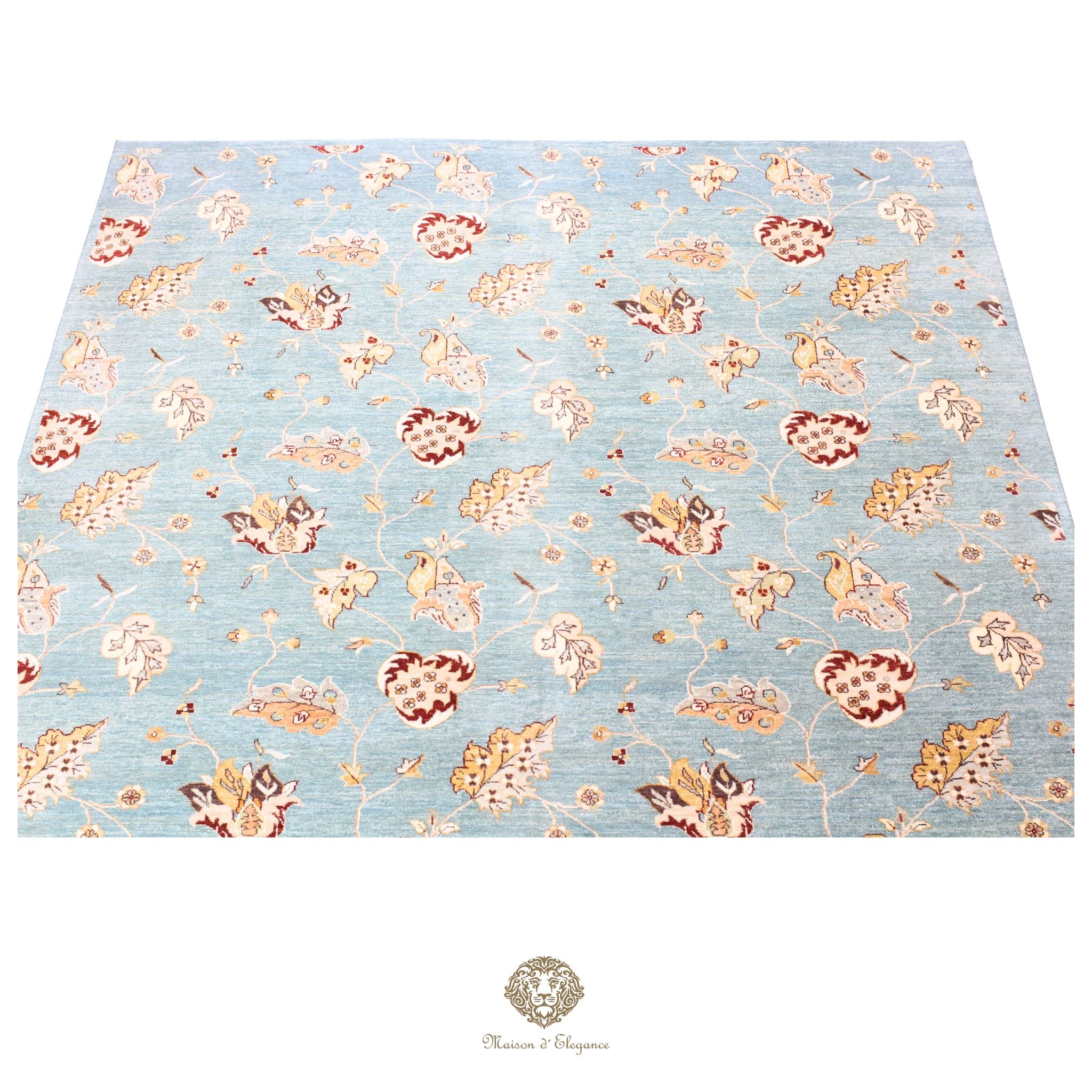 Alfombra de lana estilo Tabriz, superfina color azul marfil con diseño floral | Elegancia 240x308 cm