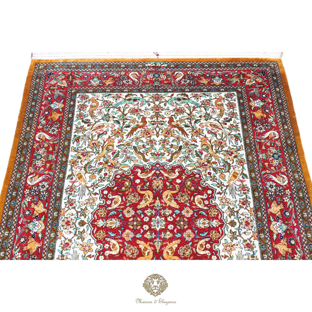 Alfombra persa exclusiva de seda pura, anudada a mano, teñida de forma natural, obra maestra de alta gama, firmada, 102 x 168 cm