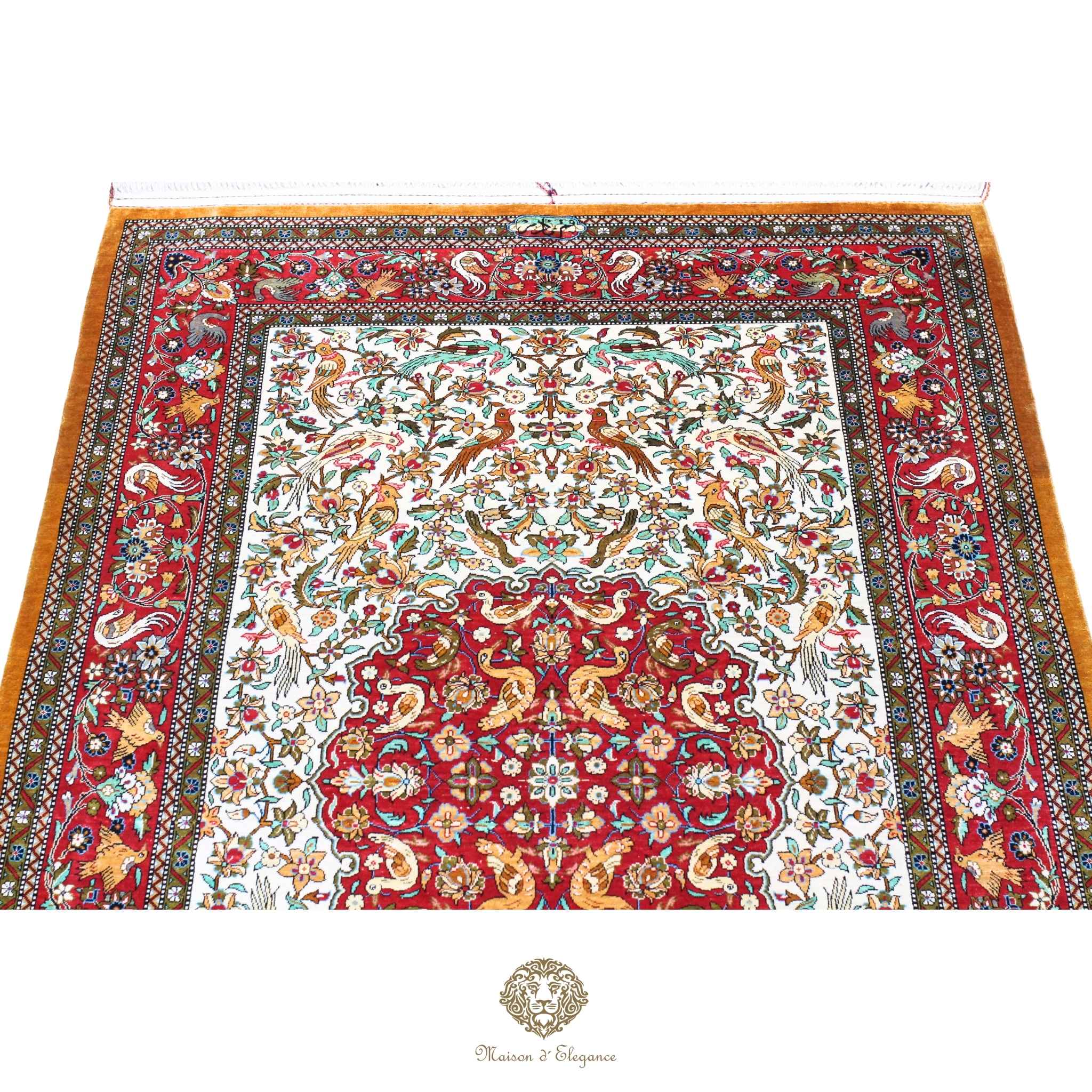 Alfombra persa exclusiva de seda pura, anudada a mano, teñida de forma natural, obra maestra de alta gama, firmada, 102 x 168 cm