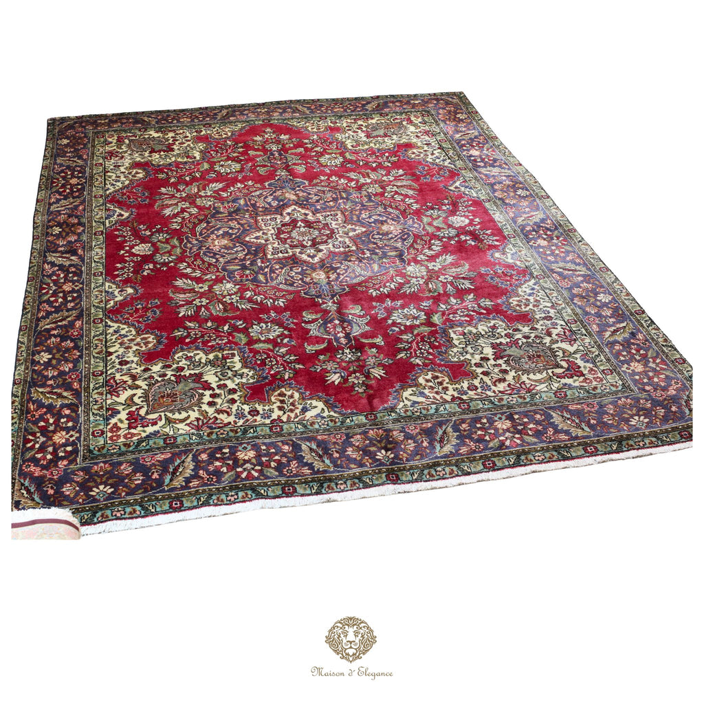Alfombra persa clásica de lana Tabriz teñida naturalmente | Diseño de medallón hecho a mano 295 x 405 cm