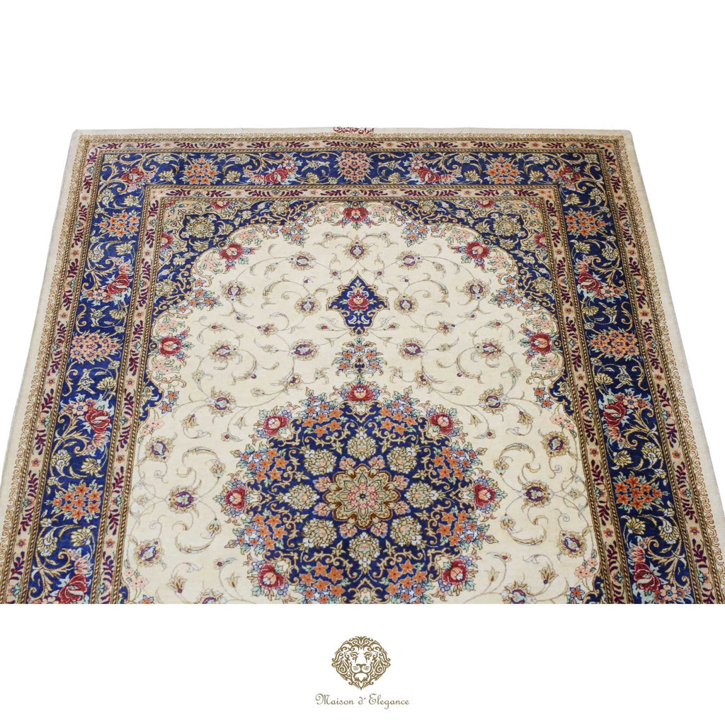 Alfombra persa exclusiva de seda pura, anudada a mano, teñida de forma natural, obra maestra de alta gama, firmada, 98 x 153 cm