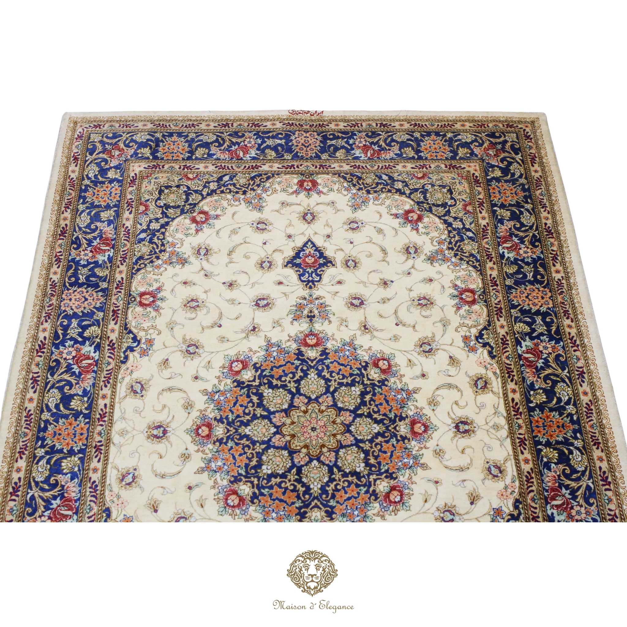 Alfombra persa exclusiva de seda pura, anudada a mano, teñida de forma natural, obra maestra de alta gama, firmada, 98 x 153 cm