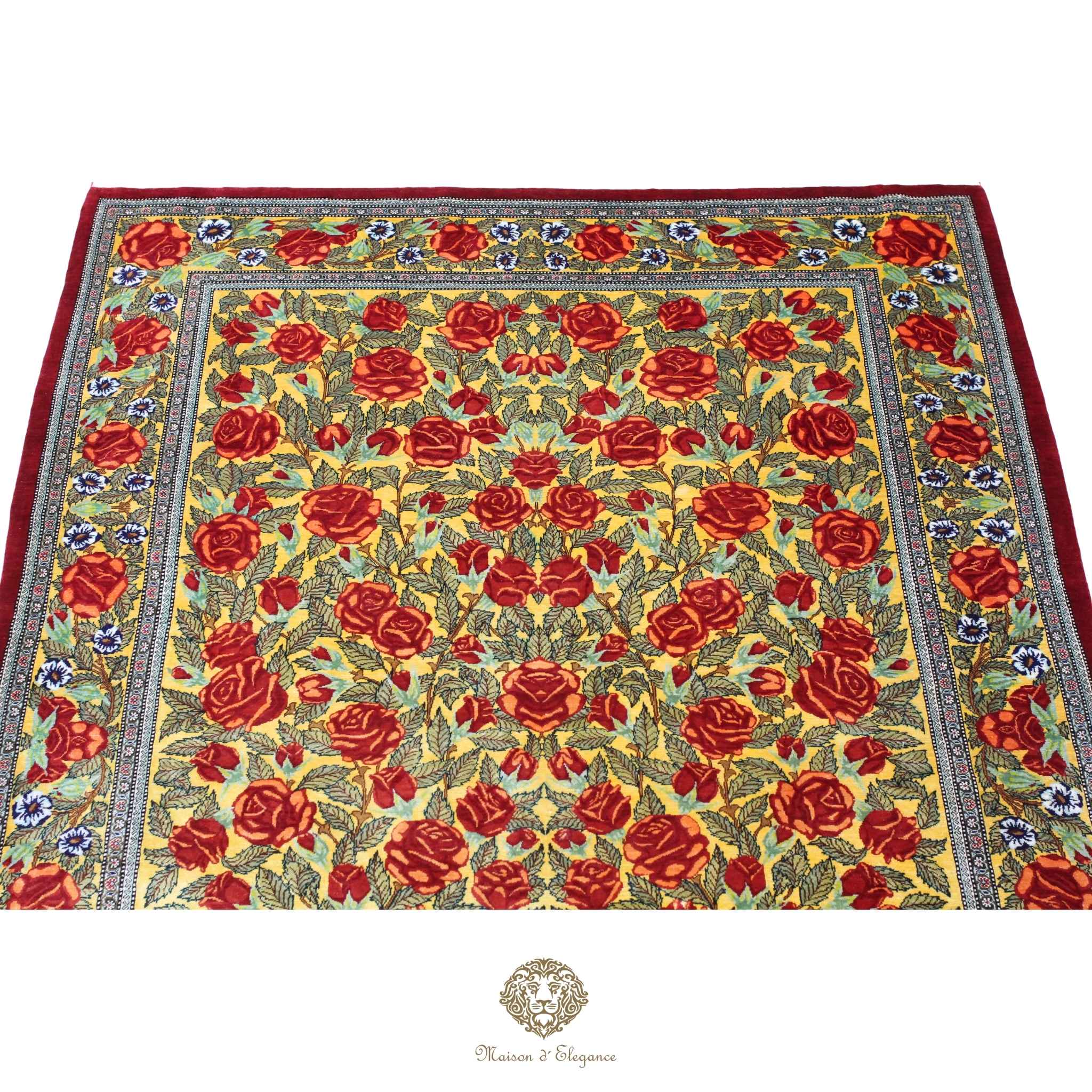 Alfombra persa exclusiva de seda pura - Obra maestra anudada a mano con tintes naturales, firmada, 104 x 162 cm, Diseño de mil flores
