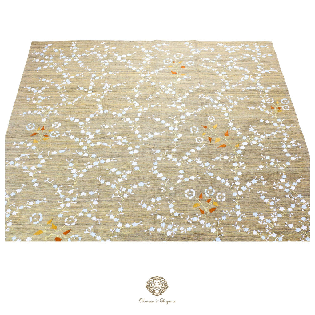 Kilim única moderna Tejido a Mano | Alfombra Plana de Lana y Seda con Tintes Naturales 215x278 cm