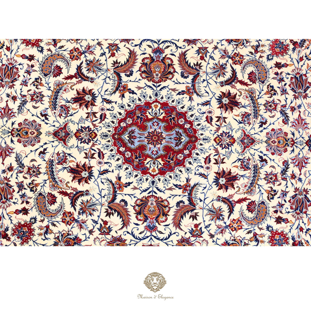 Decorative rug with intricate floral and paisley patterns on a white background, featuring the brand 'Chandra Rugs'.