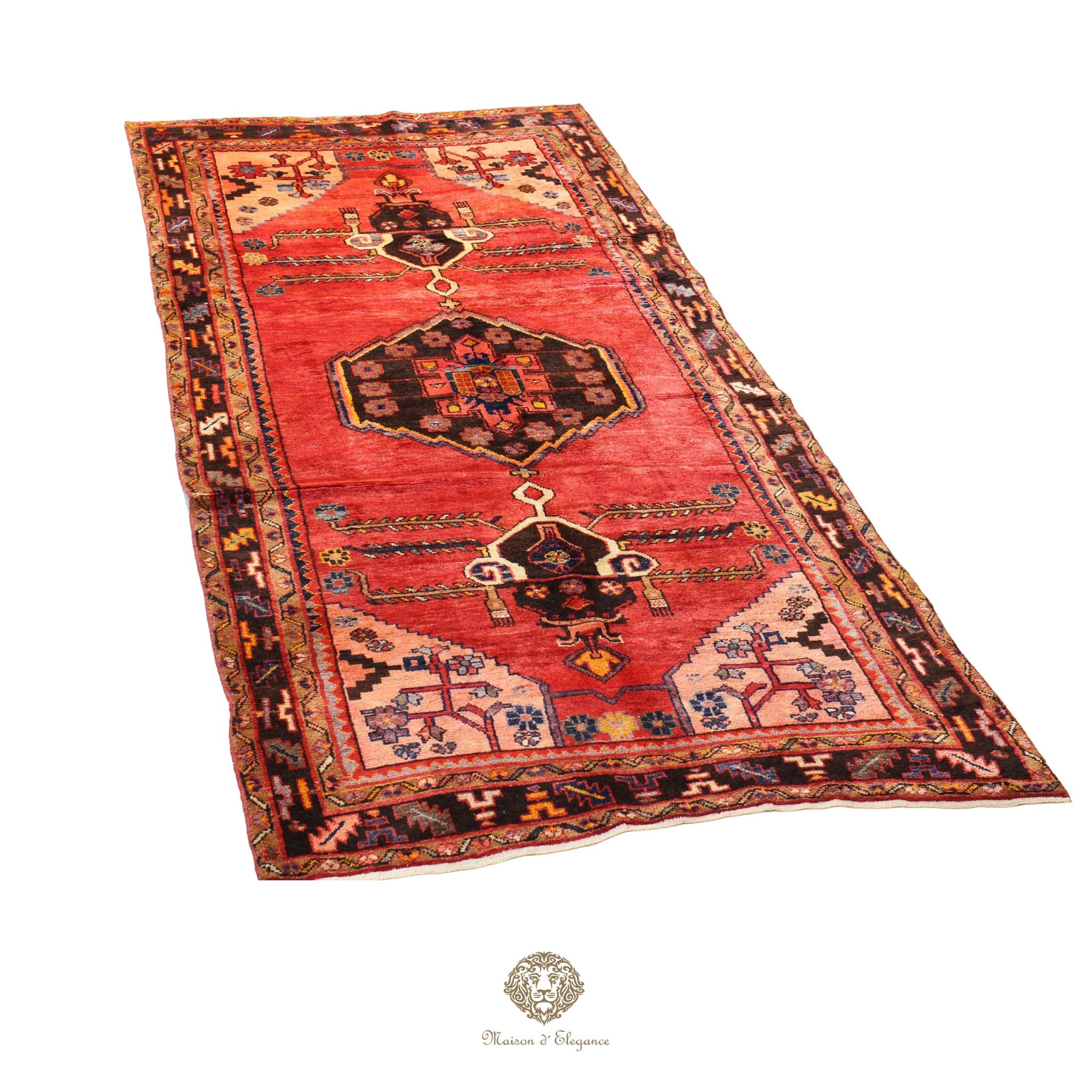 Alfombra Hamedan Lana Centro Geométrico Persa Tradicional 140x305 cm