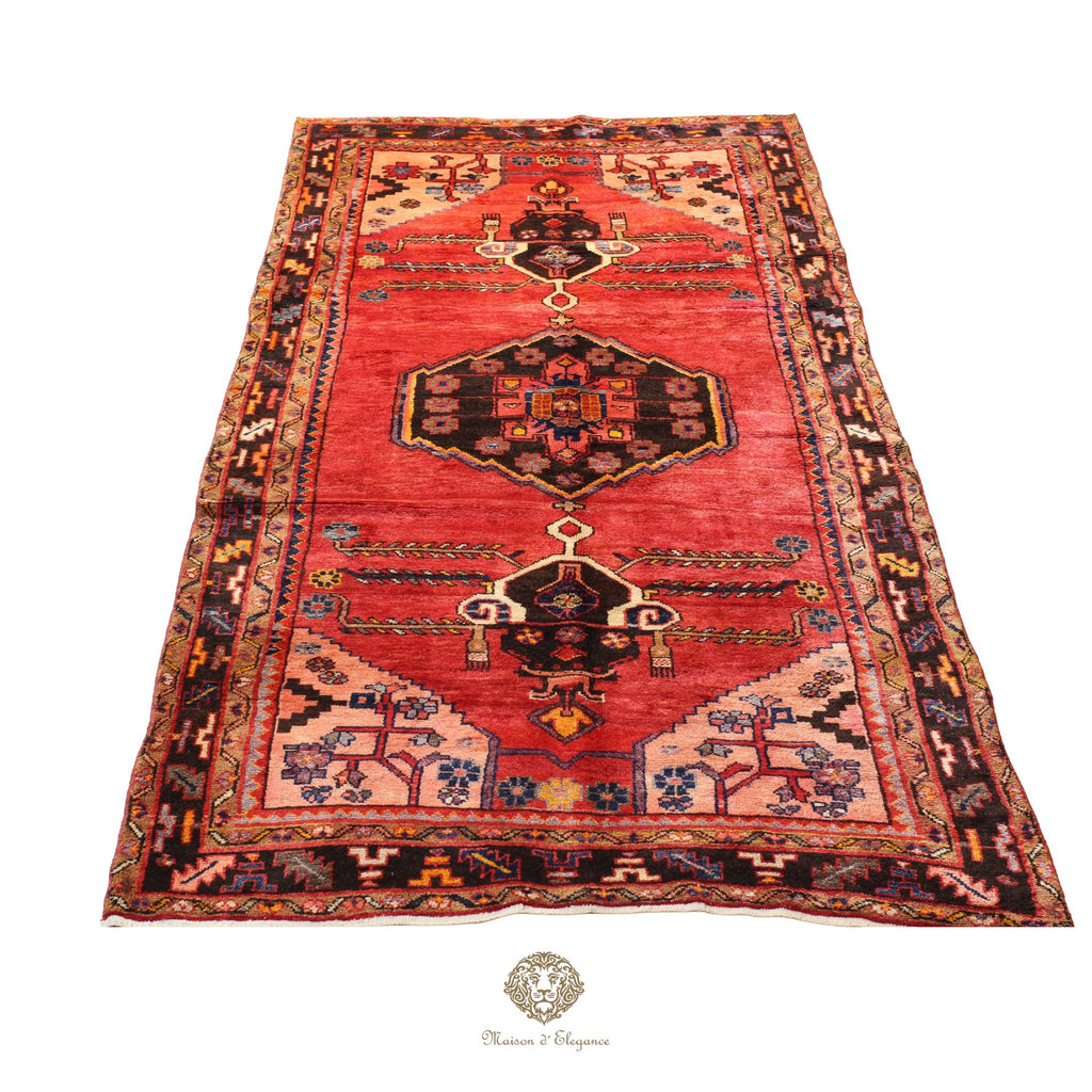 Alfombra Hamedan Lana Centro Geométrico Persa Tradicional 140x305 cm