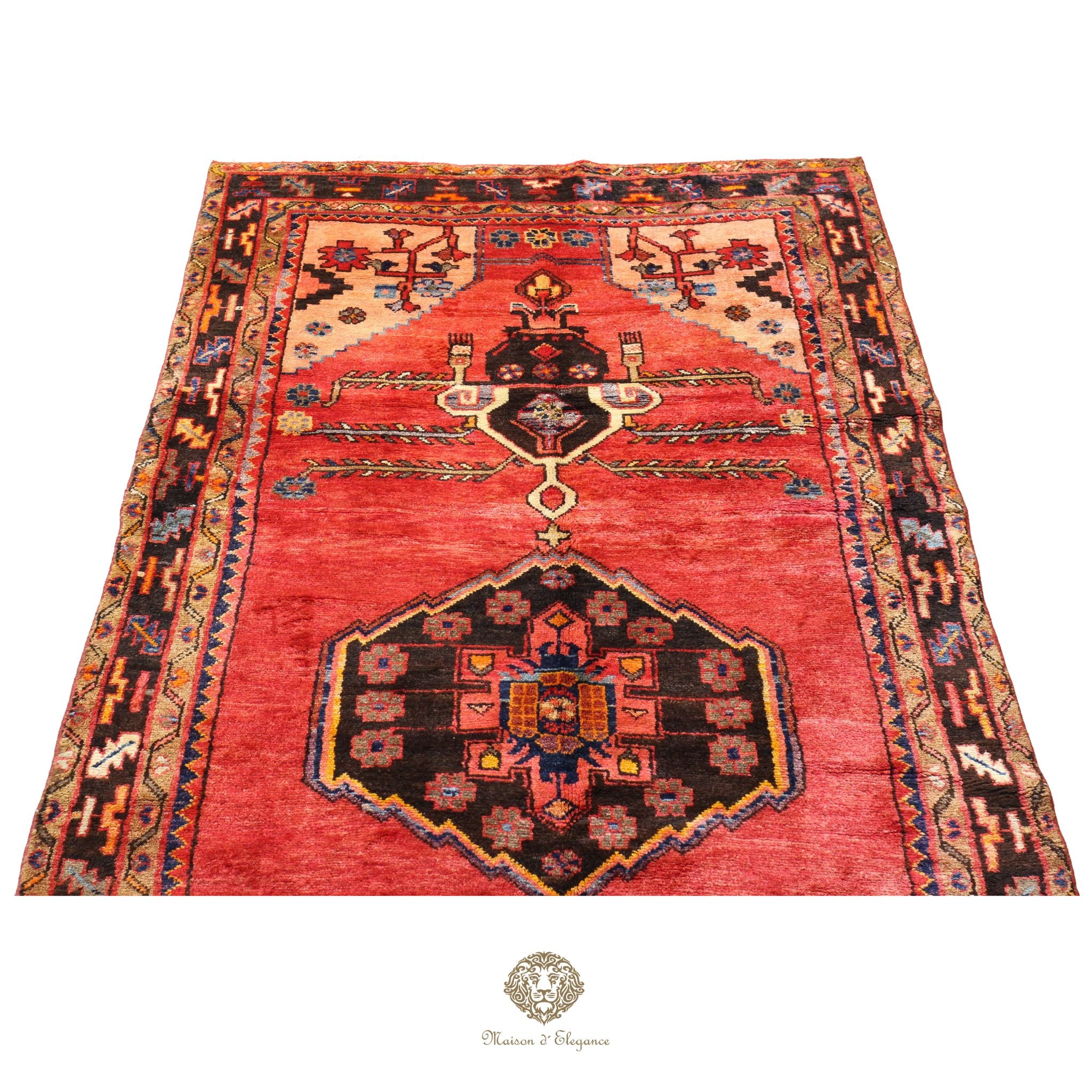 Alfombra Hamedan Lana Centro Geométrico Persa Tradicional 140x305 cm