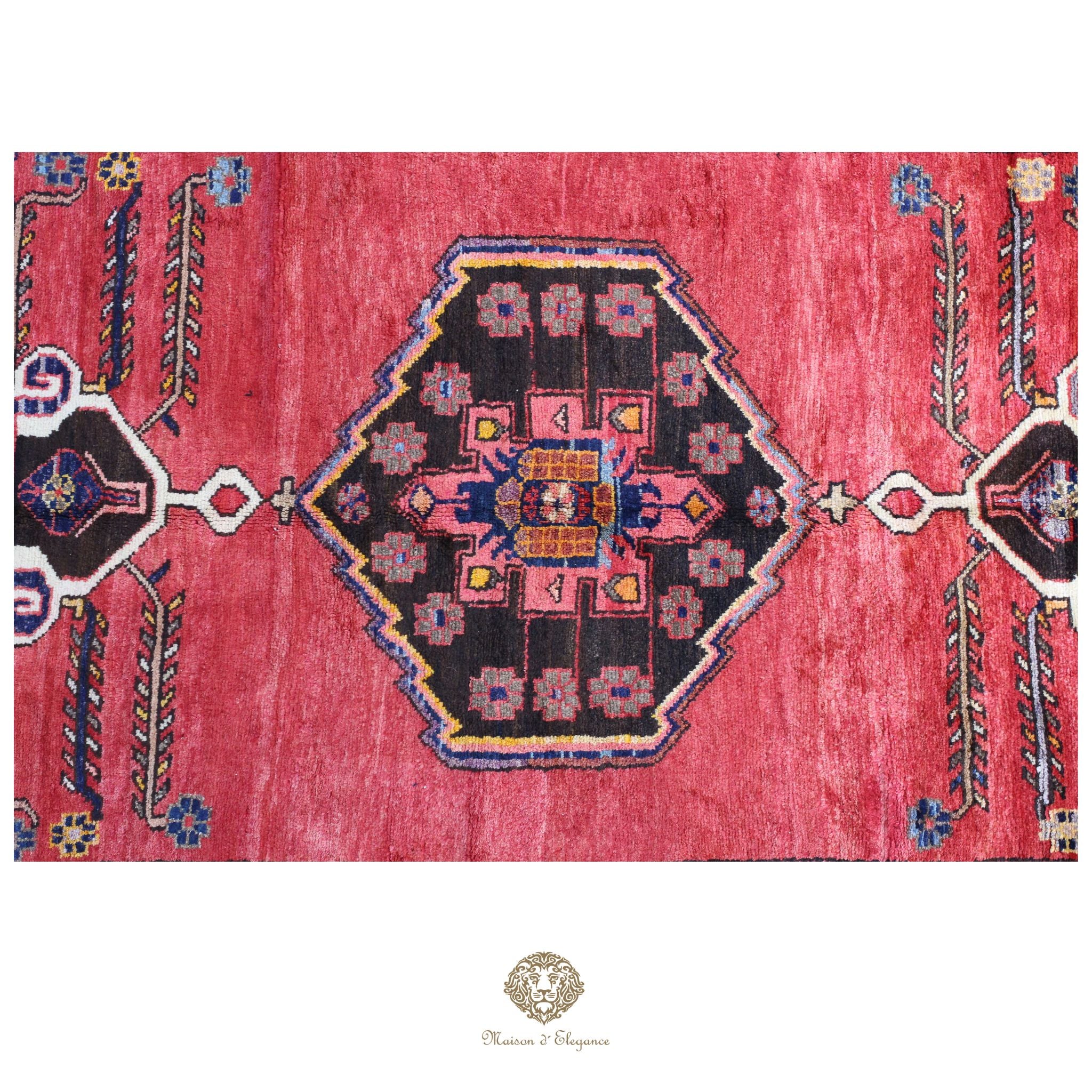 Alfombra Hamedan Lana Centro Geométrico Persa Tradicional 140x305 cm