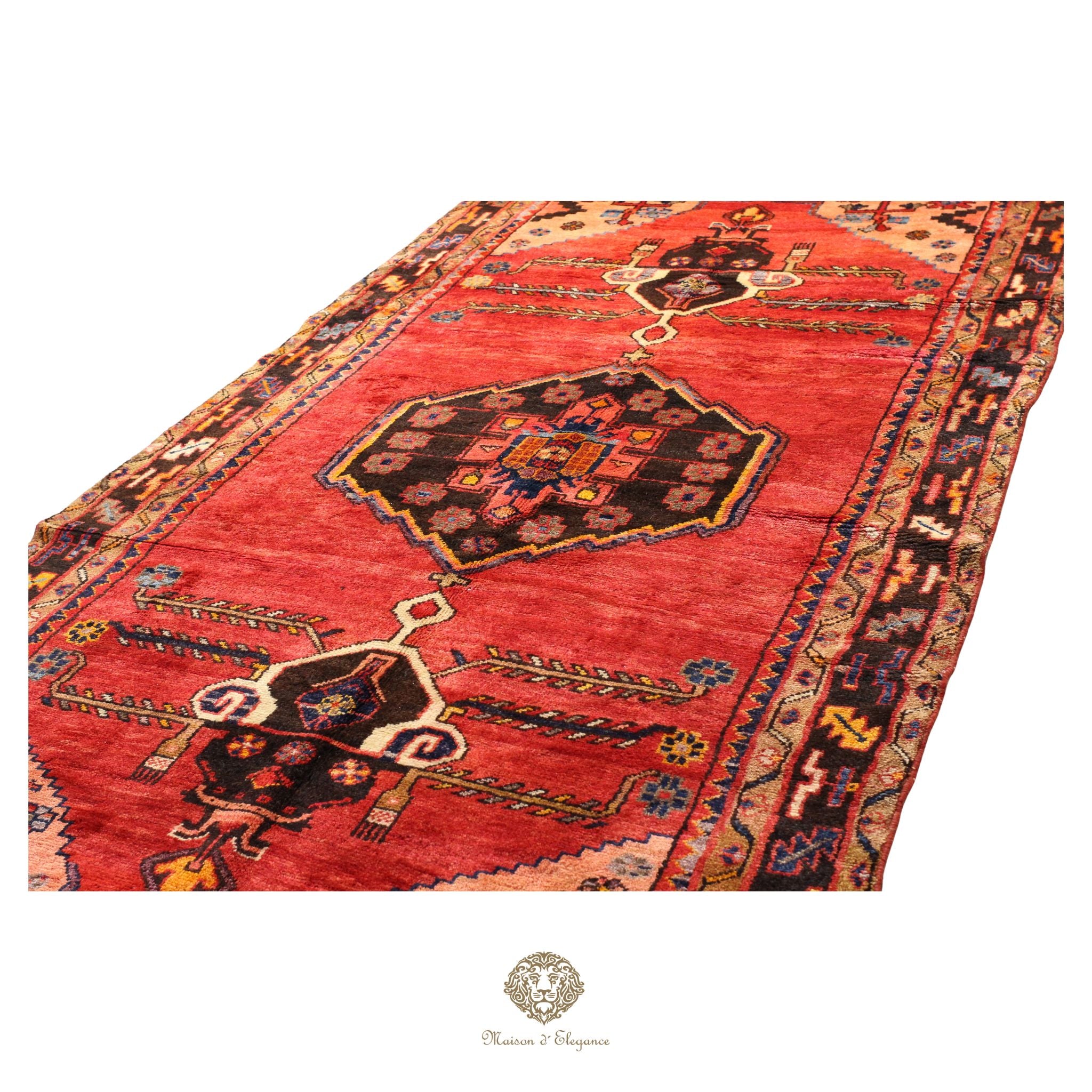 Alfombra Hamedan Lana Centro Geométrico Persa Tradicional 140x305 cm