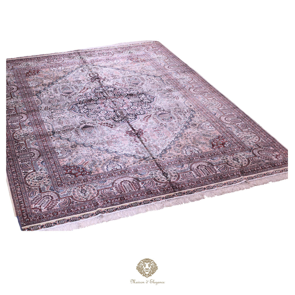 Decorative rug with intricate patterns on a white background