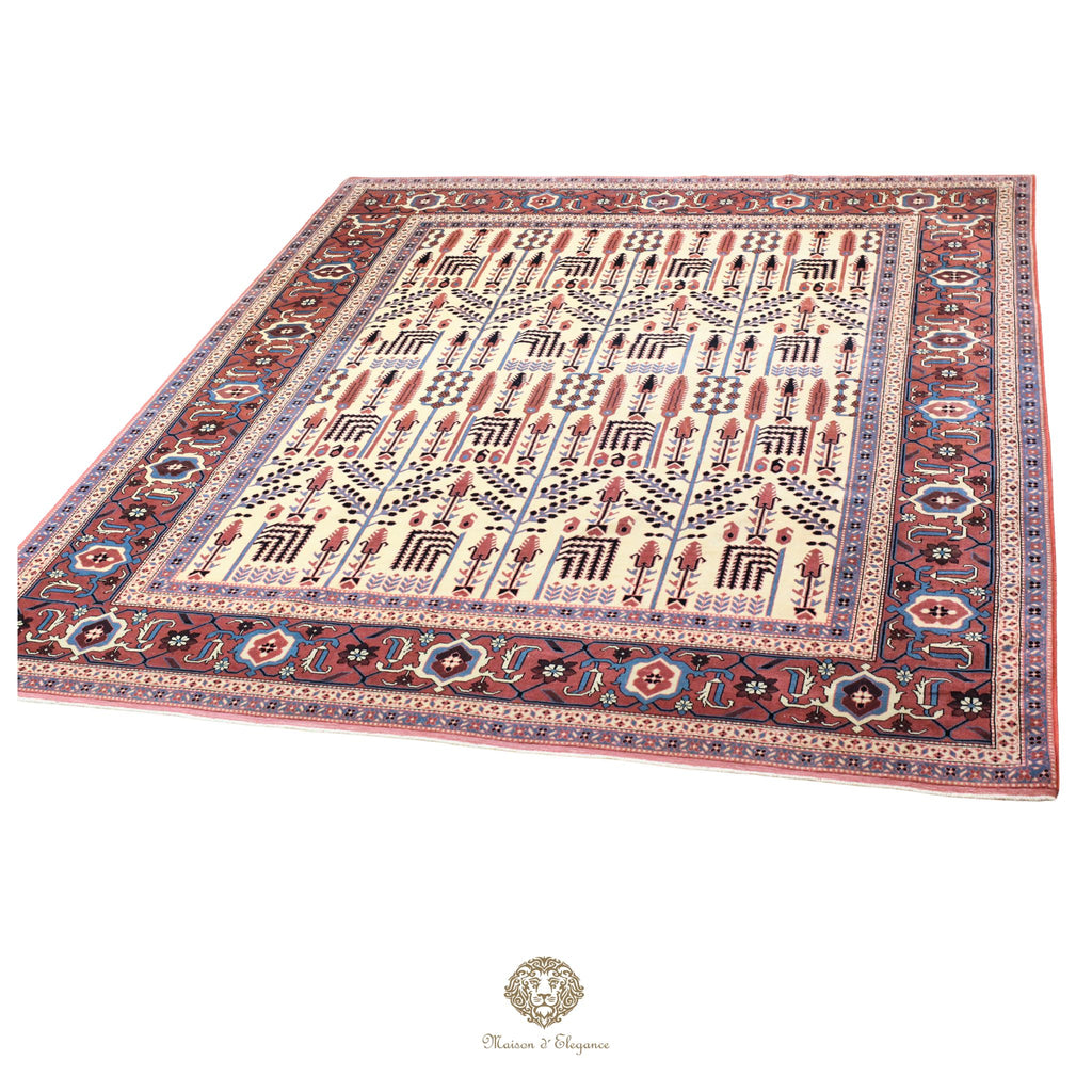 Decorative rug with intricate patterns on a white background