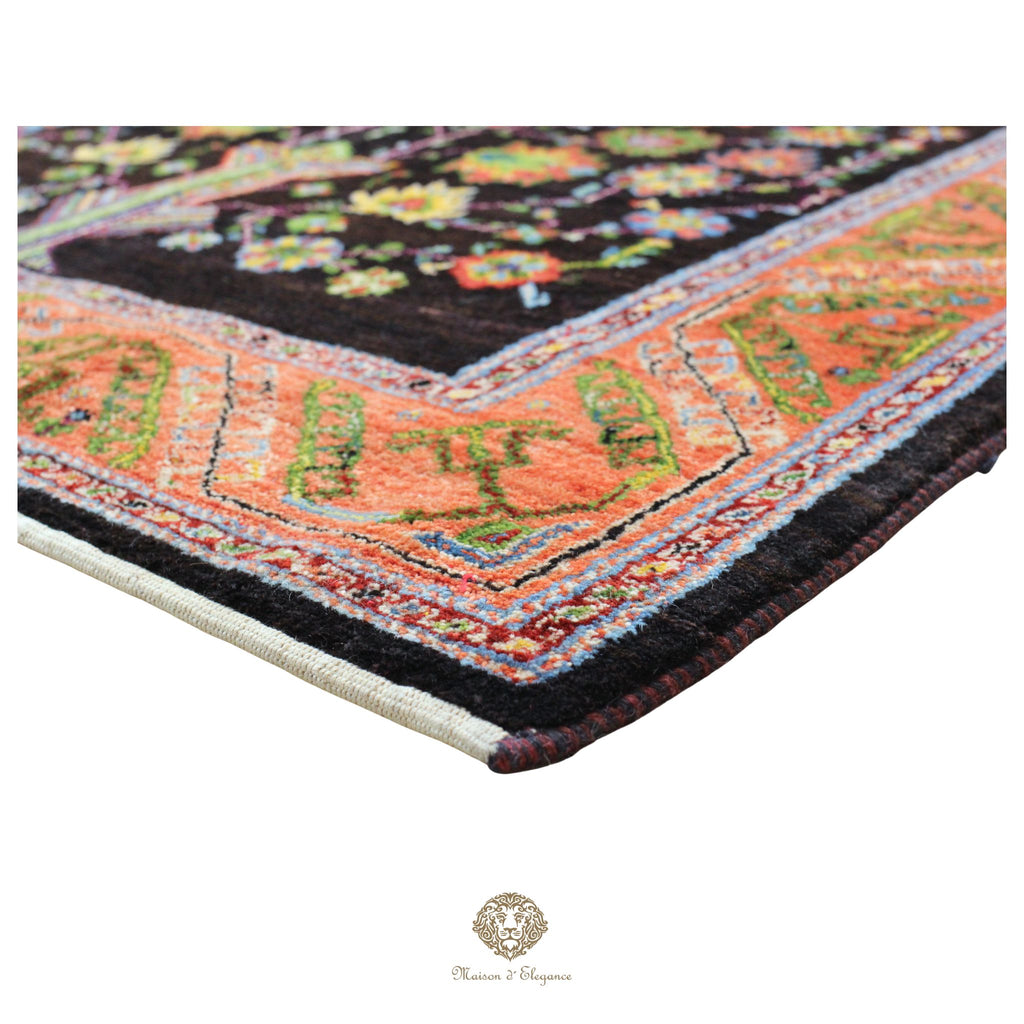 Alfombra persa exclusiva Kashkuli con diseño floral y tintes naturales | Lana Loribaft hecha a mano, 124 x 290 cm