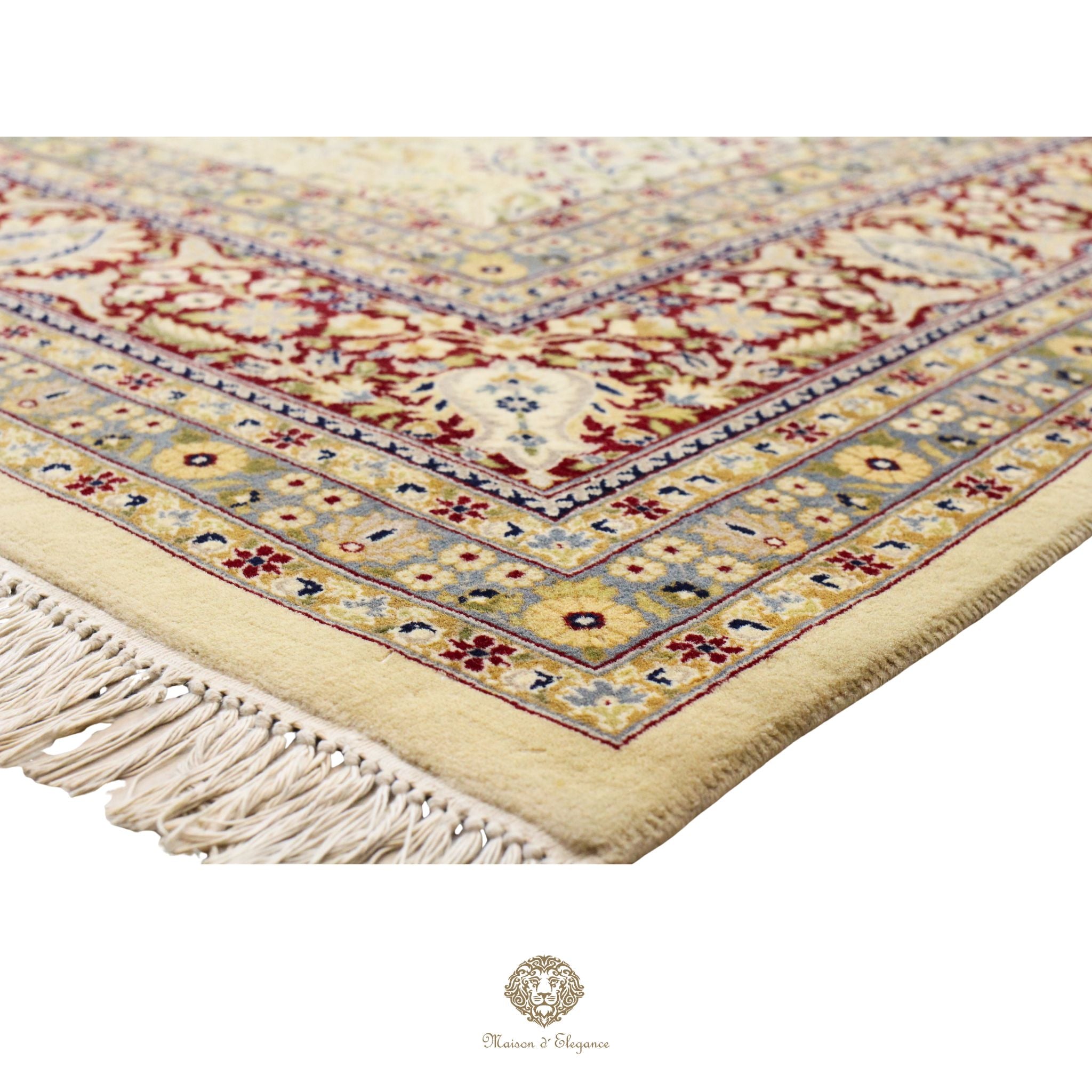 Alfombra de lana estilo Tabriz, superfina color verde marfil con diseño floral | Elegancia 278 x 304 cm