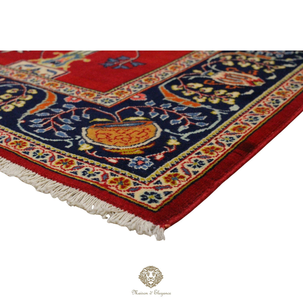 Decorative rug with intricate patterns on a white background