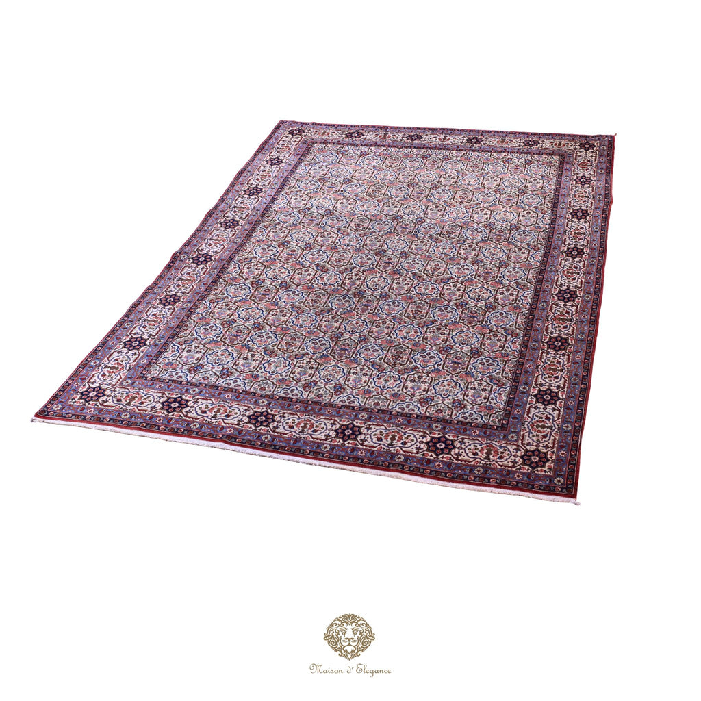 Alfombra persa antigua de lana Qum | Diseño floral integral 218 x 340 cm