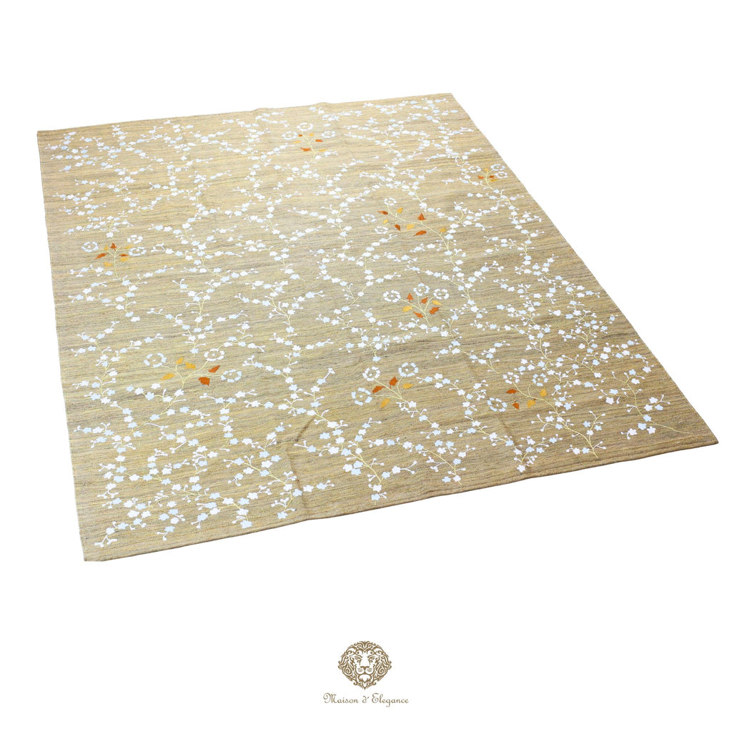 Kilim única moderna Tejido a Mano | Alfombra Plana de Lana y Seda con Tintes Naturales 215x278 cm