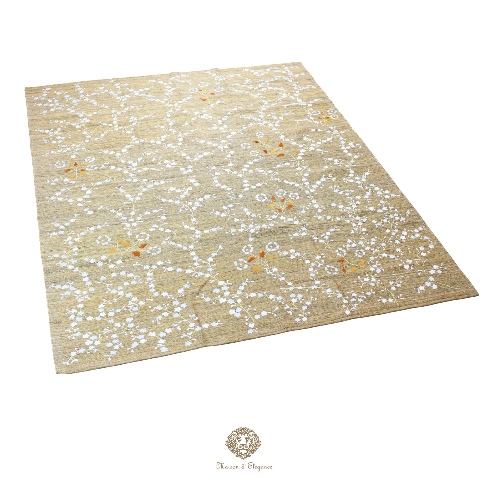 Kilim única moderna Tejido a Mano | Alfombra Plana de Lana y Seda con Tintes Naturales 215x278 cm
