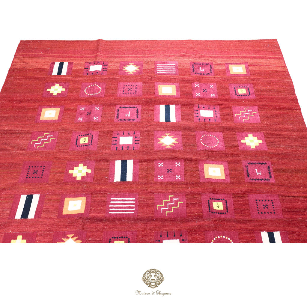 Kilim única moderna Tejido a Mano | Alfombra Plana de Lana y Seda con Tintes Naturales 236x296 cm