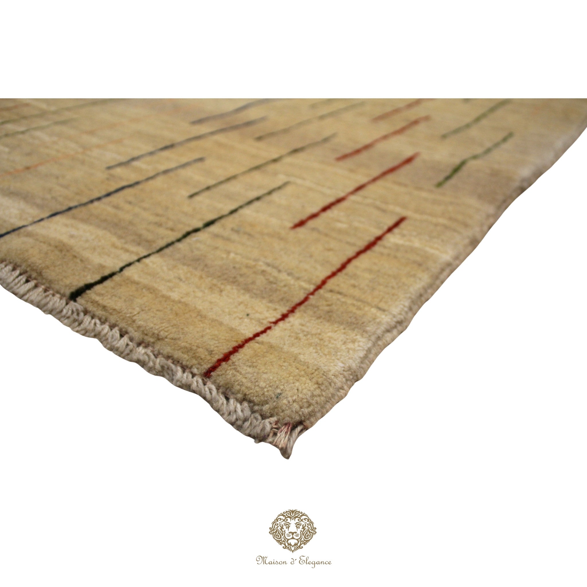 Close-up of a textured rug with geometric pattern on a Ivory background