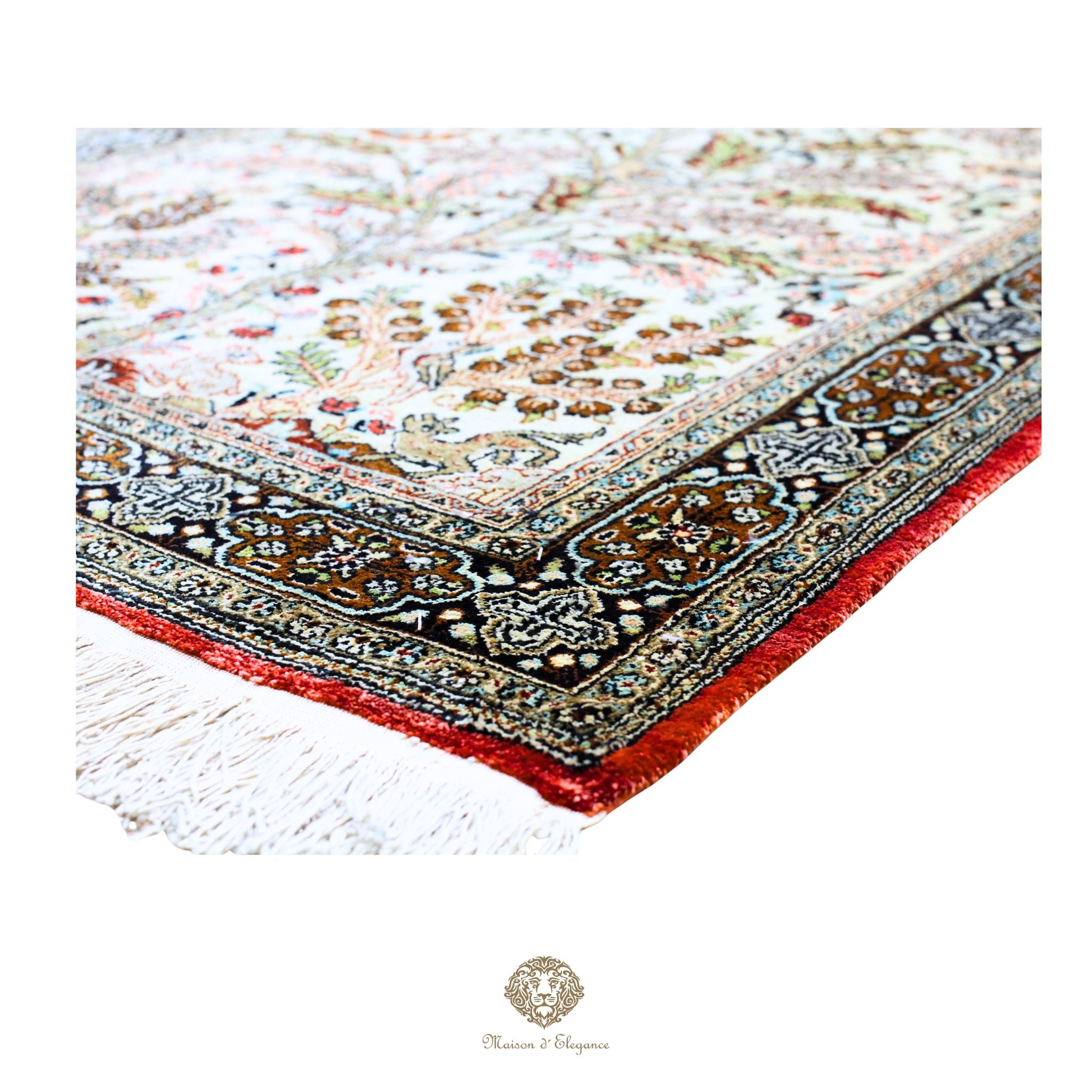 Alfombra persa exclusiva de seda pura, anudada a mano, teñida de forma natural, obra maestra de alta gama, firmada, 78 x 141 cm