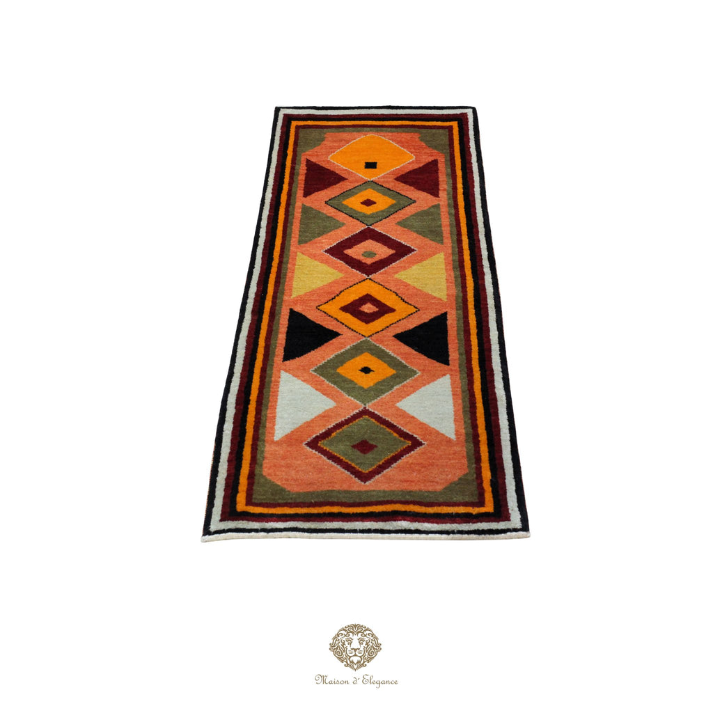 Alfombra persa Kashkuli Loribaft teñida con tintes naturales | Gabbeh de lana hecha a mano 51x137 cm
