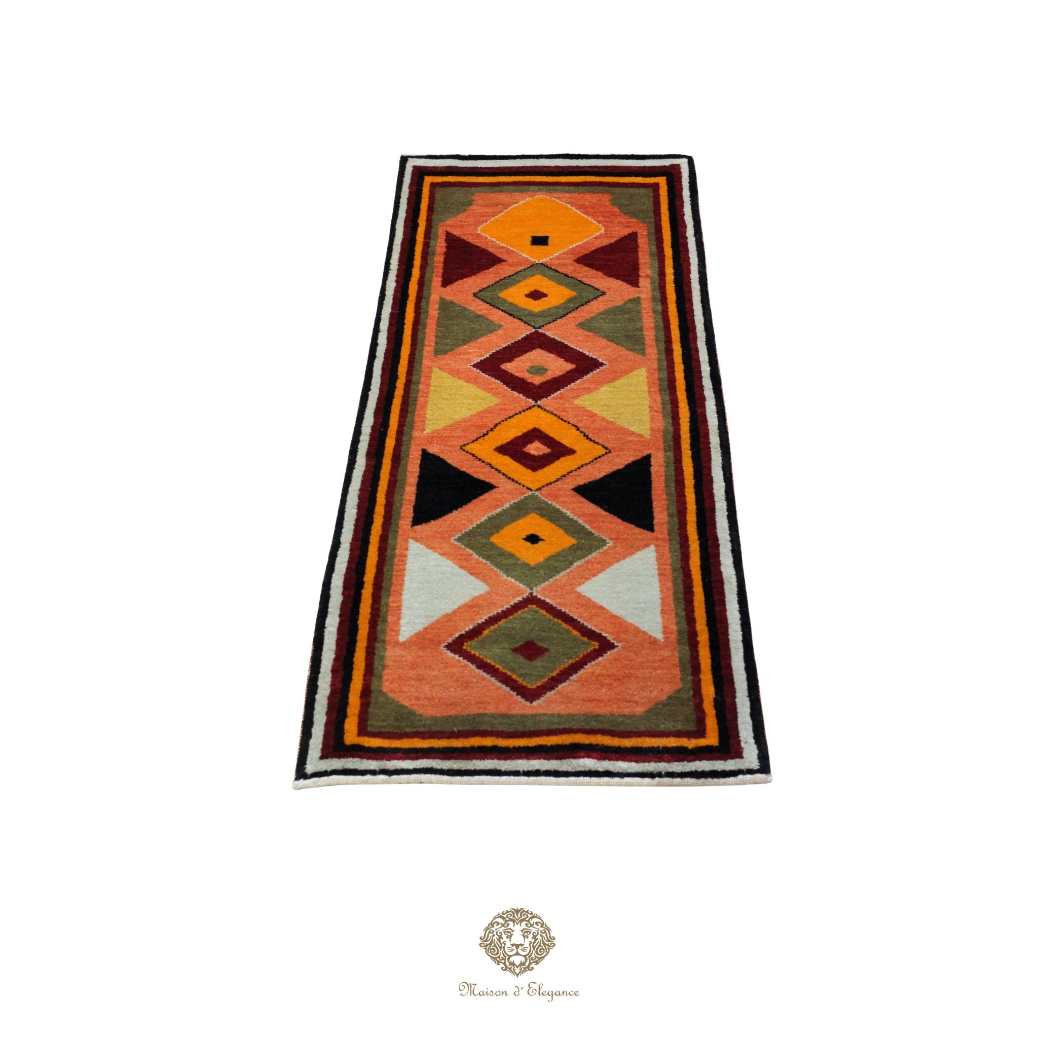 Alfombra persa Kashkuli Loribaft teñida con tintes naturales | Gabbeh de lana hecha a mano 51x137 cm